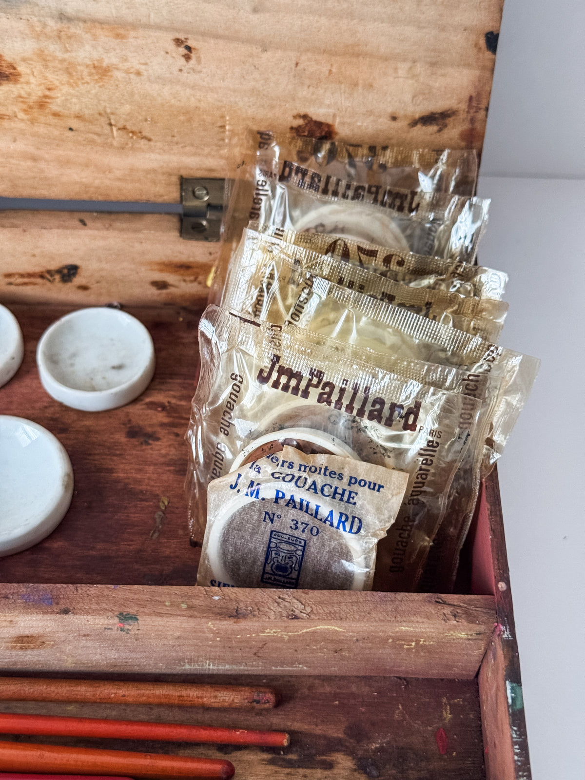 Vintage Parisian Wood Art Box With Contents