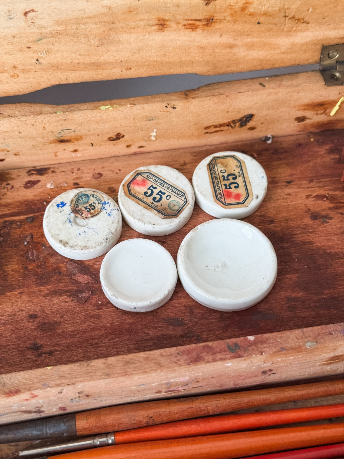 Vintage Parisian Wood Art Box With Contents