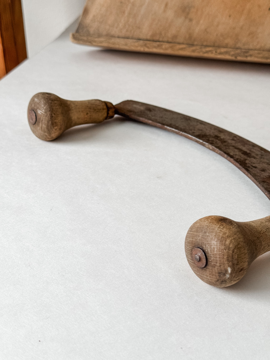 Antique French Wood Herb Chopping Board With Old French Mezzaluna