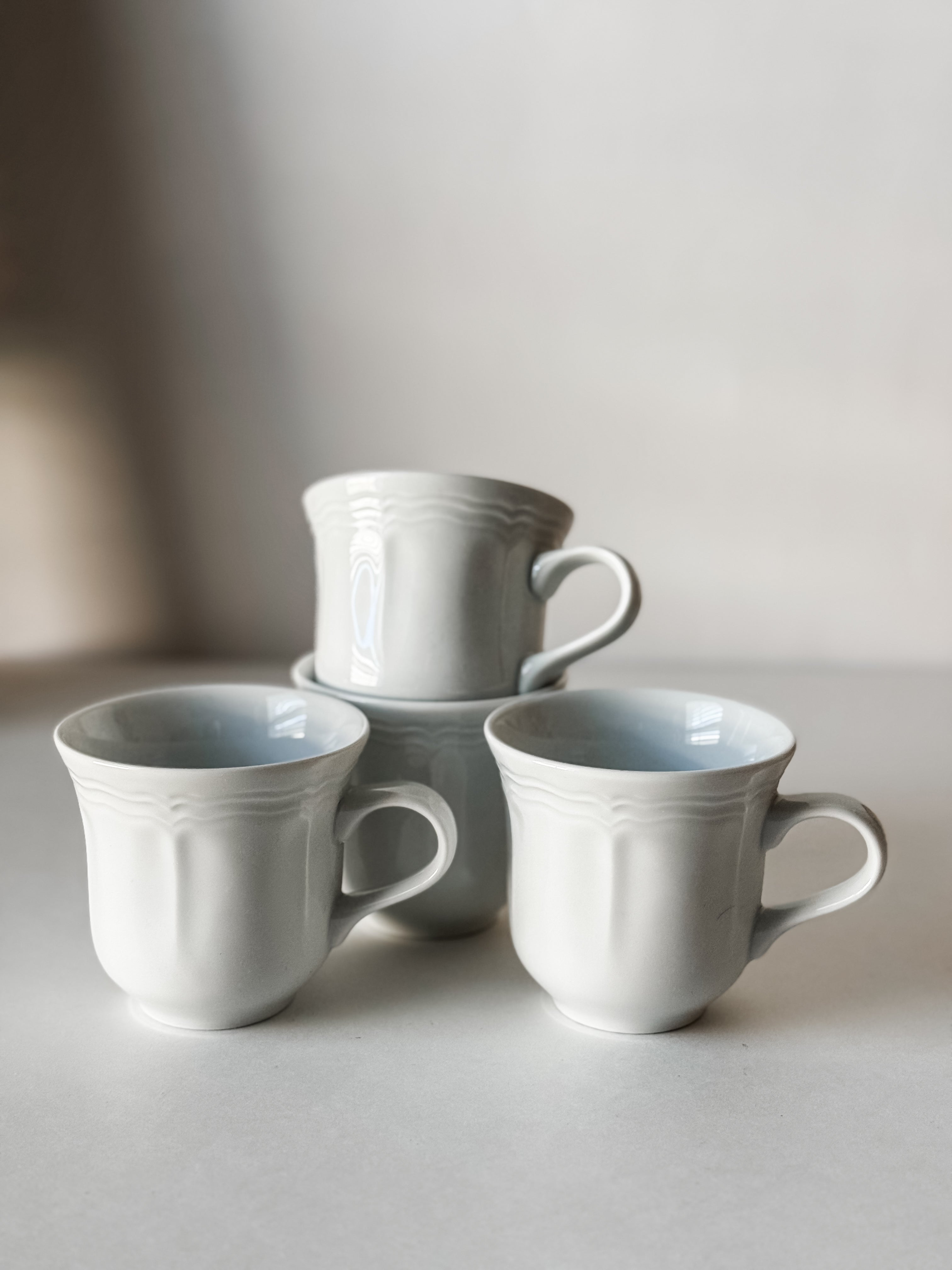 Vintage French White Porcelain Pillivuyt Mug Set