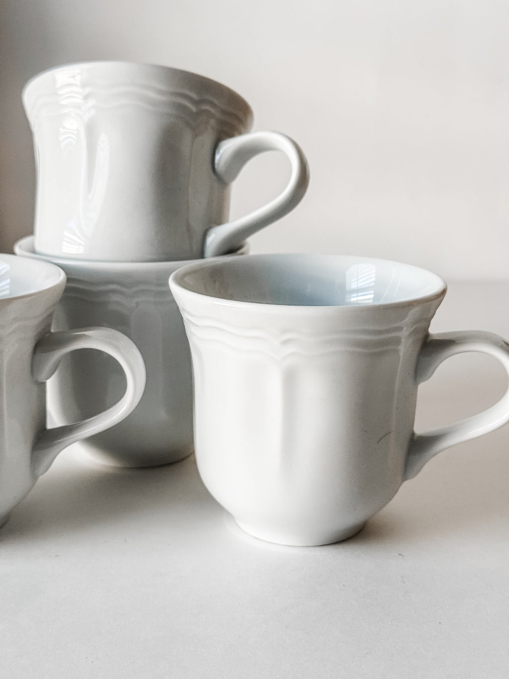 Vintage French White Porcelain Pillivuyt Mug Set