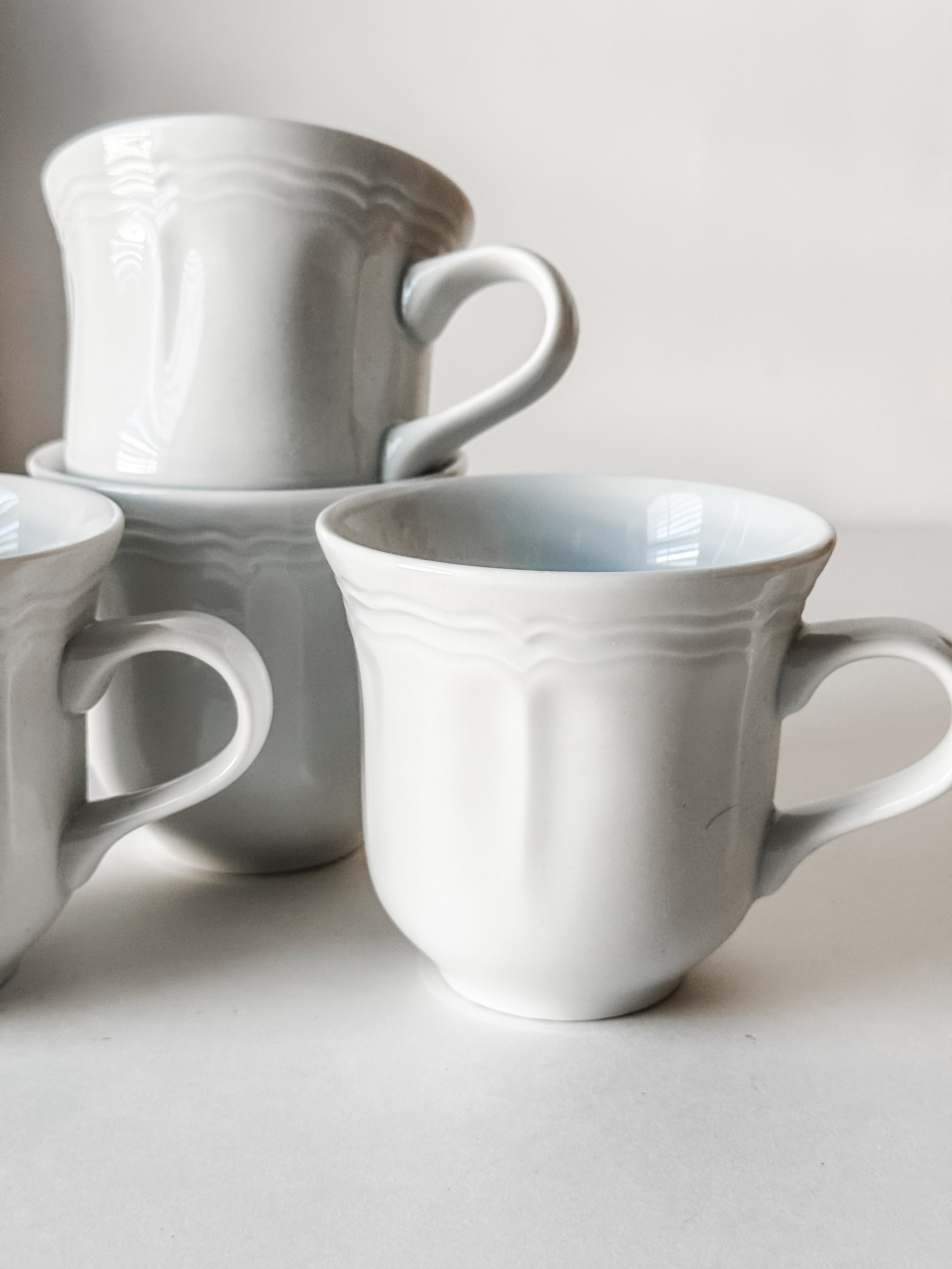 Vintage French White Porcelain Pillivuyt Mug Set