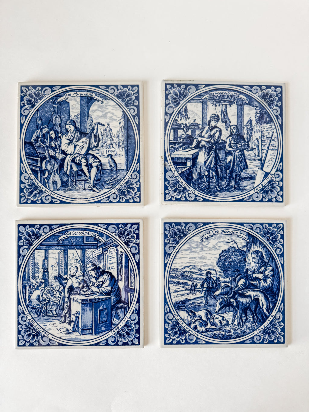 Hand Painted Vintage Blue And White Delft Tile