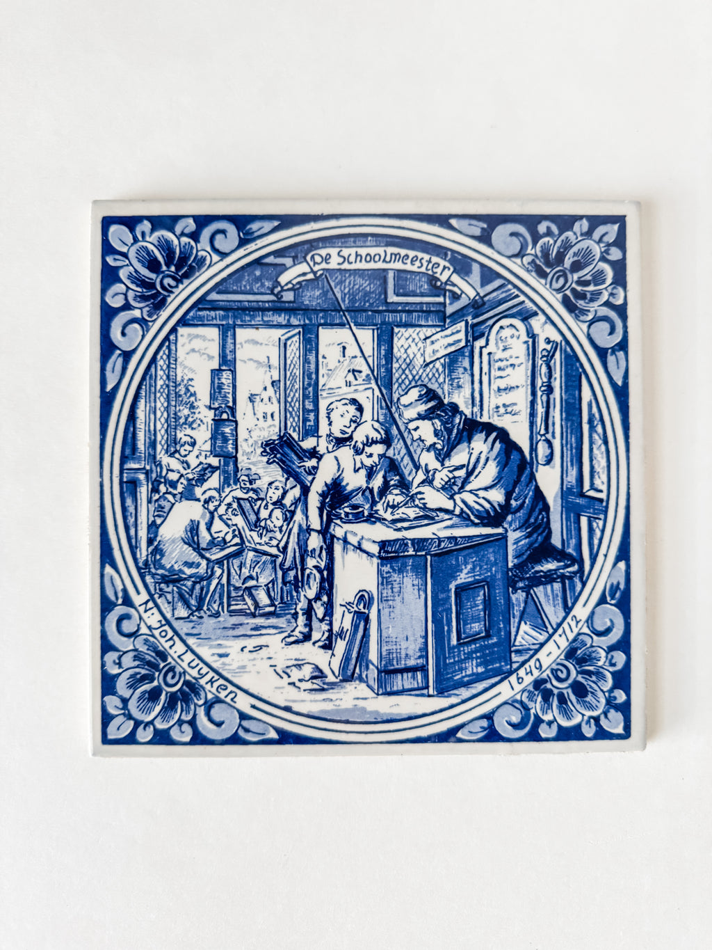 Hand Painted Vintage Blue And White Delft Tile