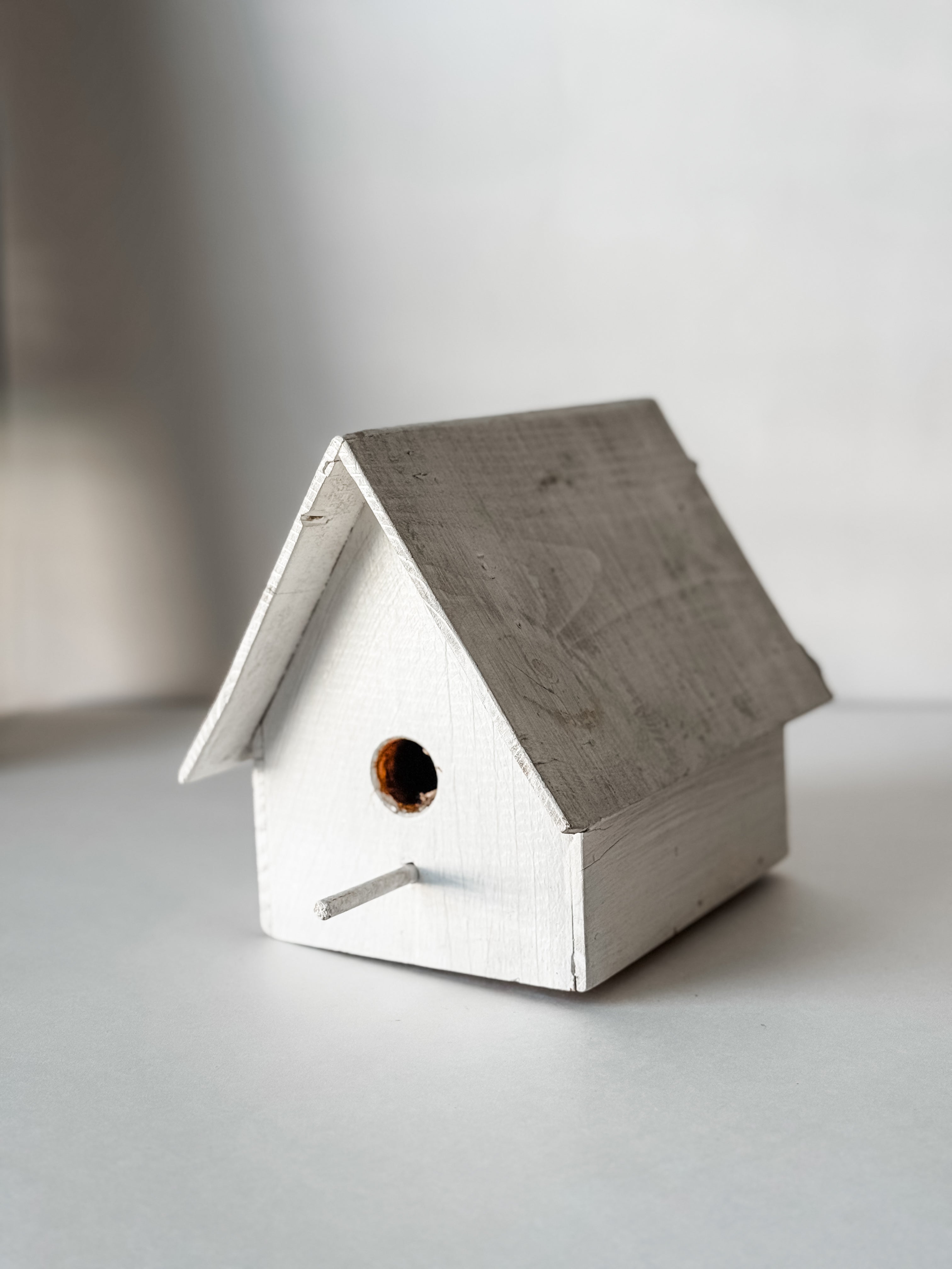 Vintage Handmade White Wood Birdhouse
