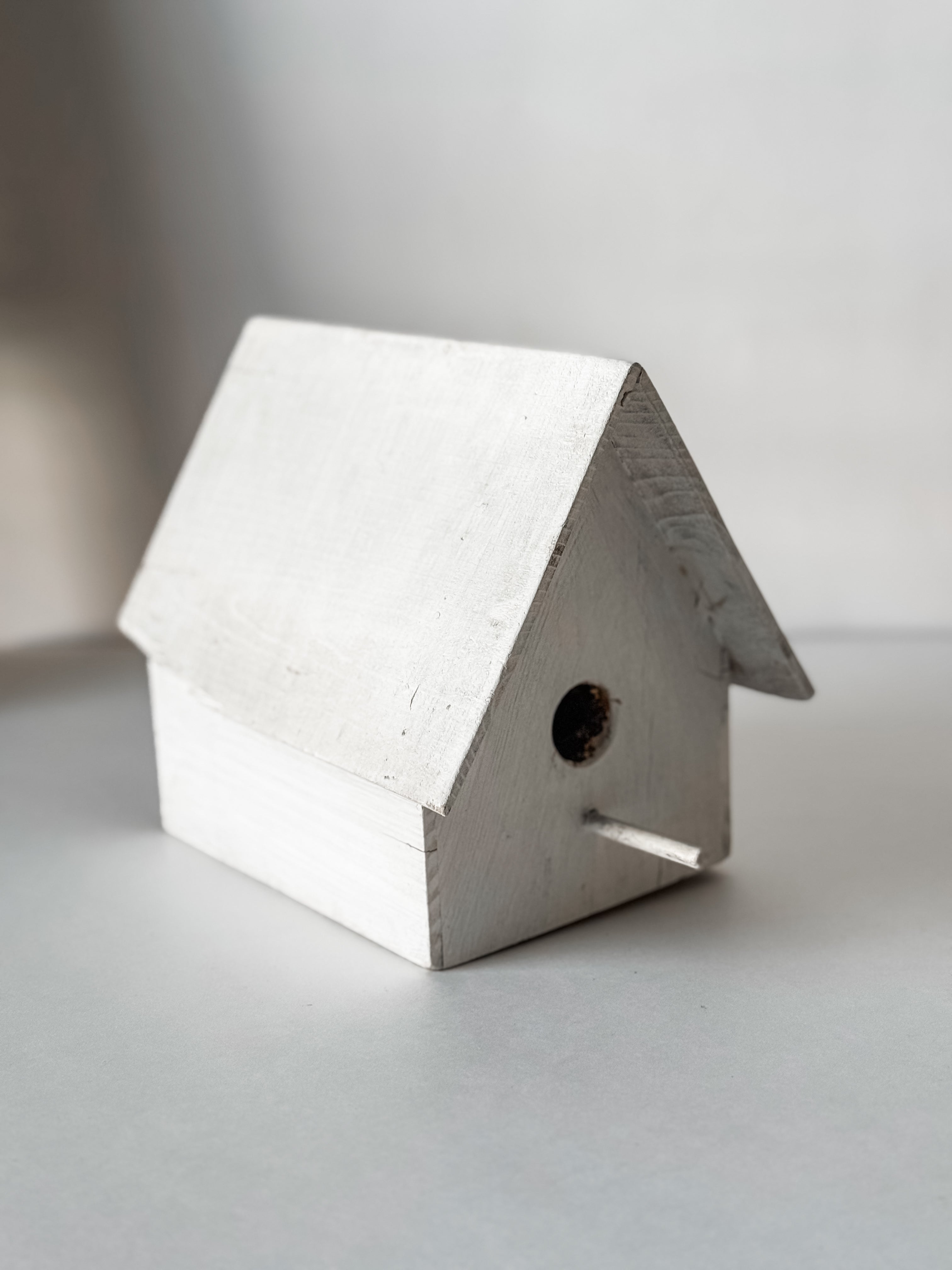 Vintage Handmade White Wood Birdhouse