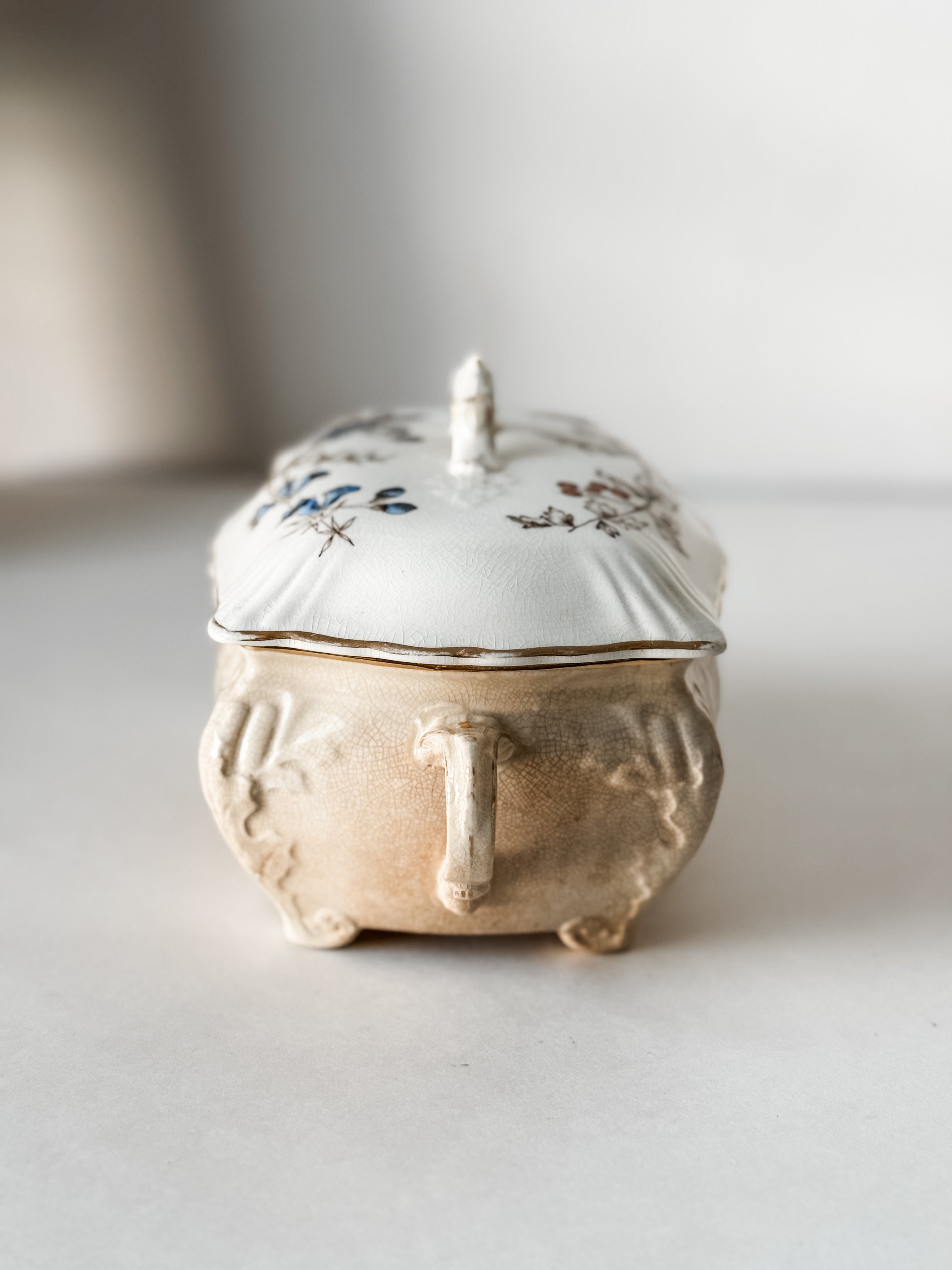 English Ironstone Antique Stained Floral Candy Dish