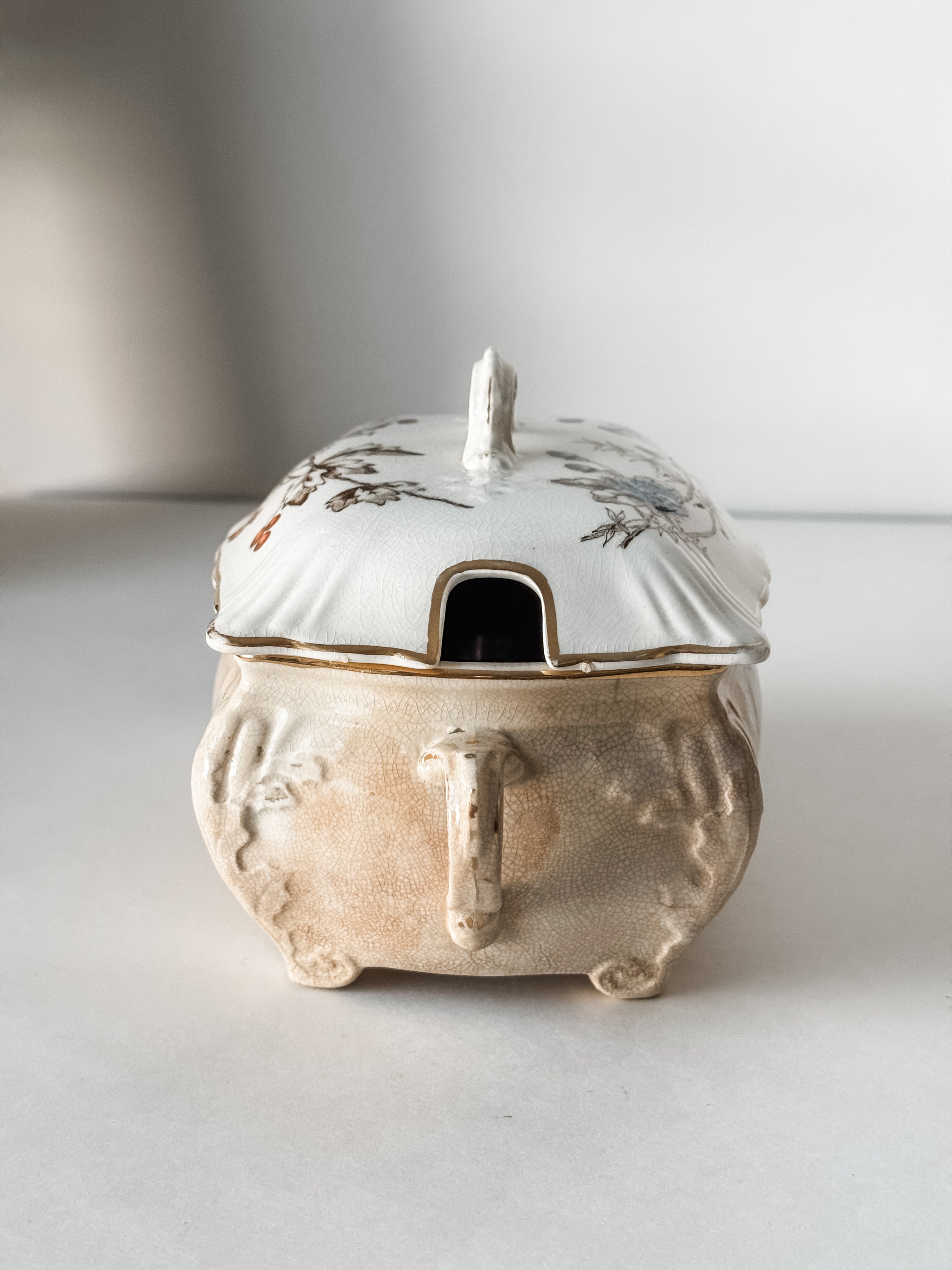 English Ironstone Antique Stained Floral Candy Dish