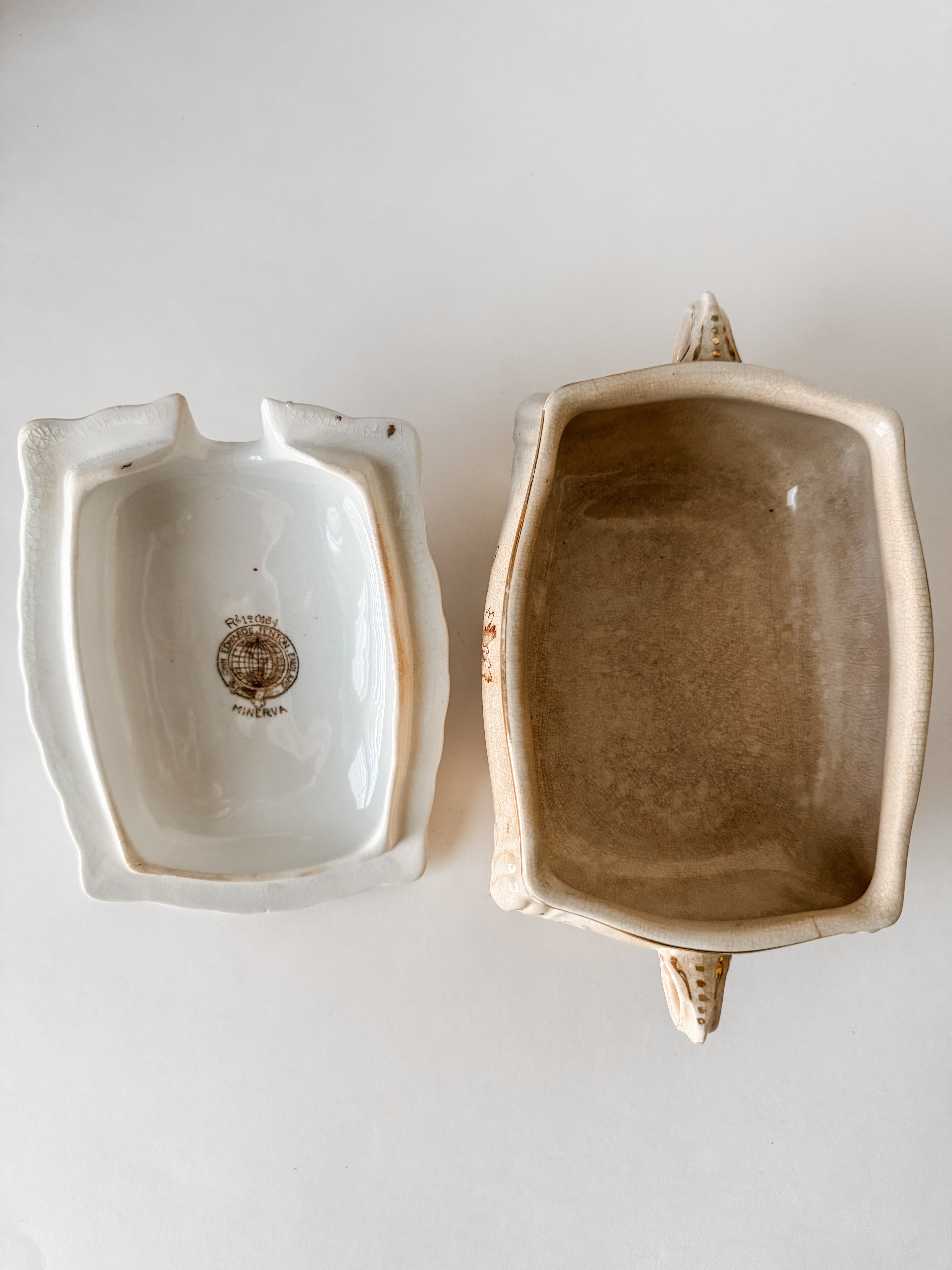 English Ironstone Antique Stained Floral Candy Dish