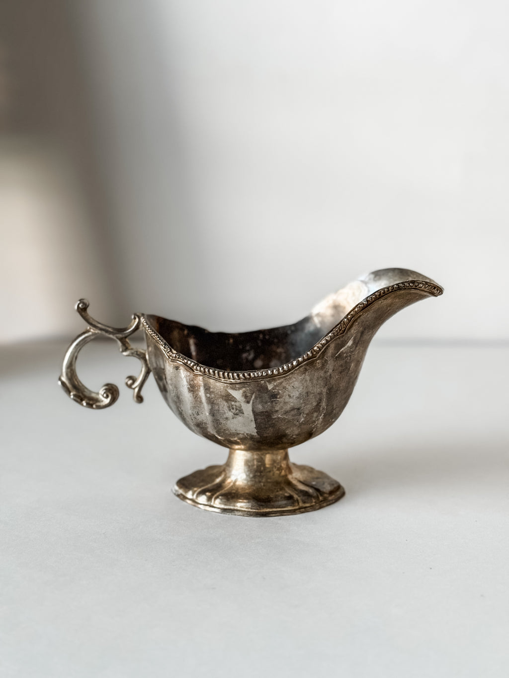 Antique Silver Plate Gravy Boat With Patina