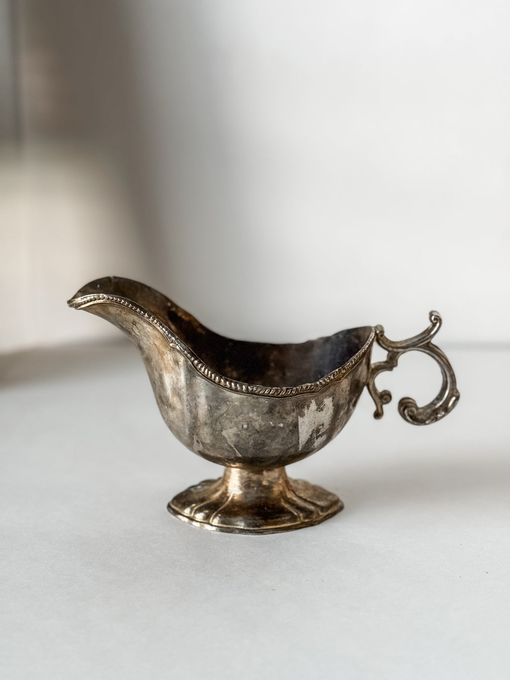 Antique Silver Plate Gravy Boat With Patina