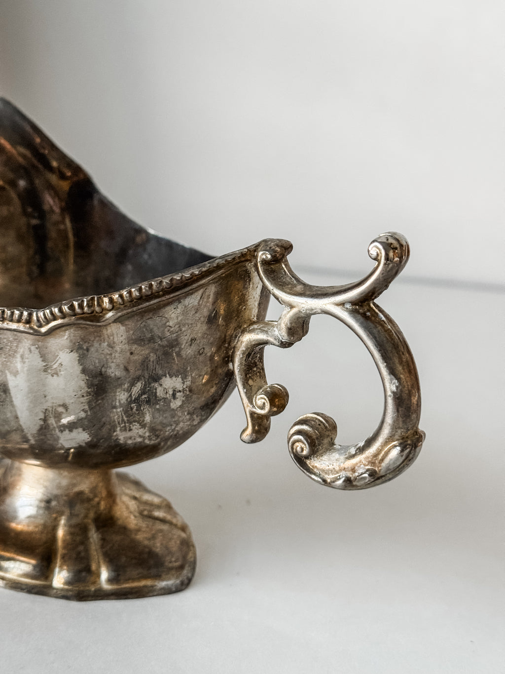 Antique Silver Plate Gravy Boat With Patina