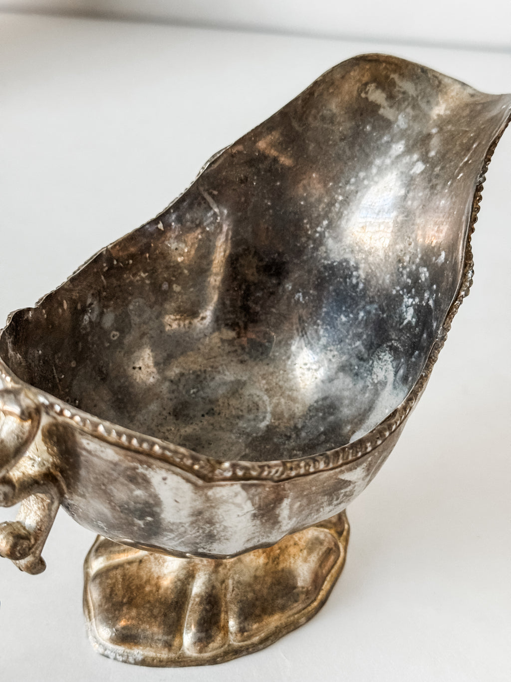 Antique Silver Plate Gravy Boat With Patina