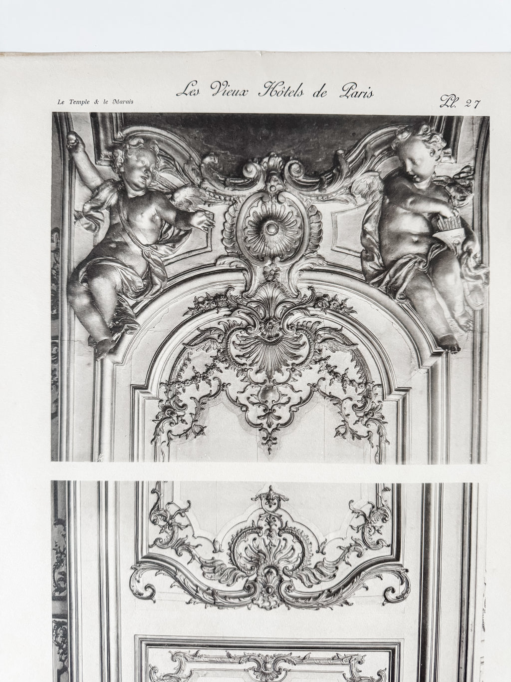 Vintage Large French Print Of Parisian Hotel With Vintage Wood Hanger