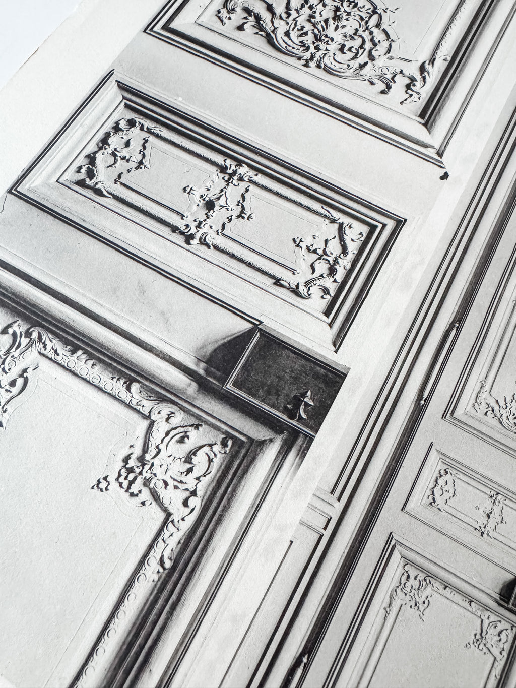 Vintage Large French Print Of Parisian Hotel With Vintage Wood Hanger