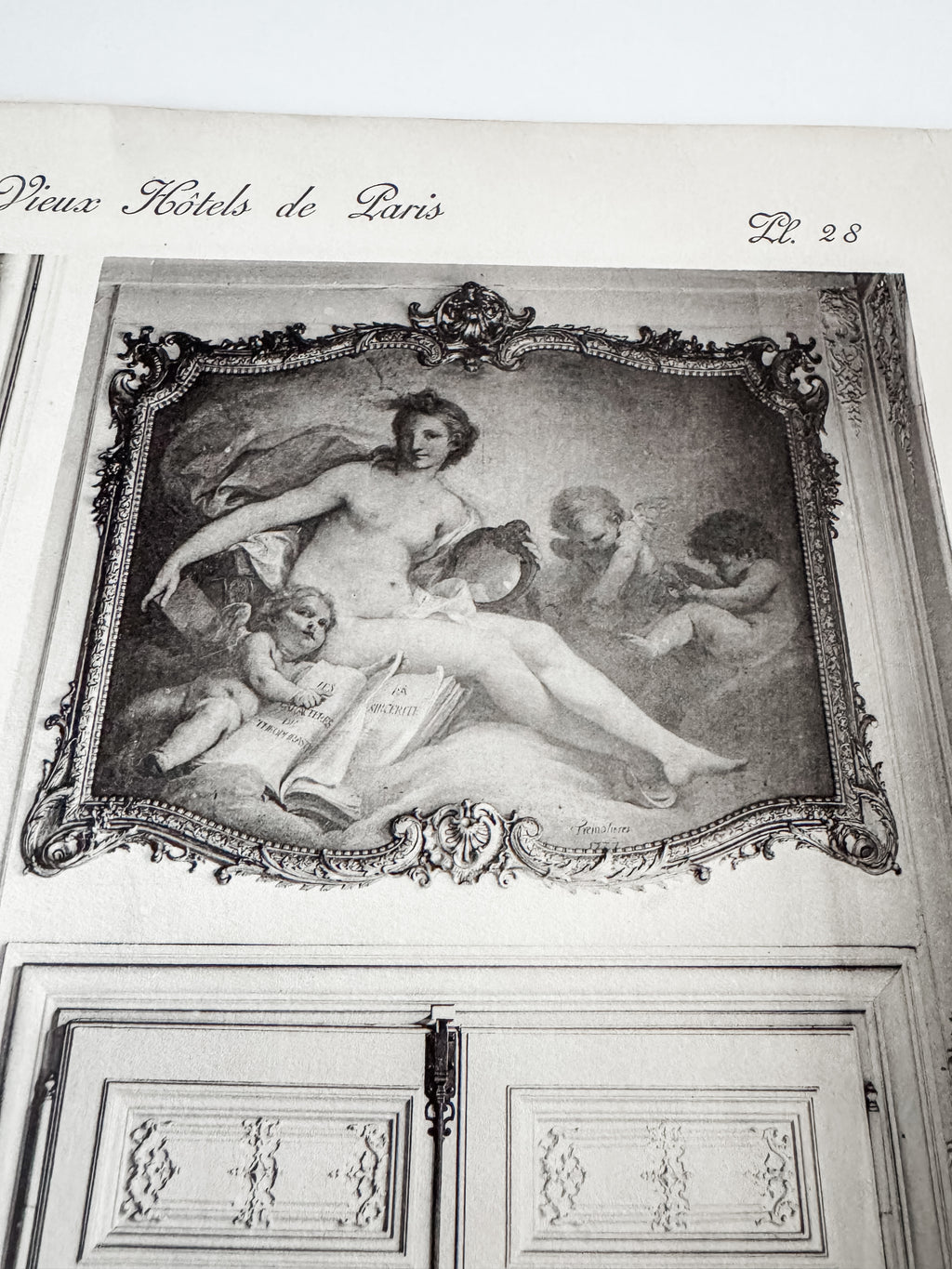Vintage Large French Print Of Parisian Hotel With Vintage Wood Hanger