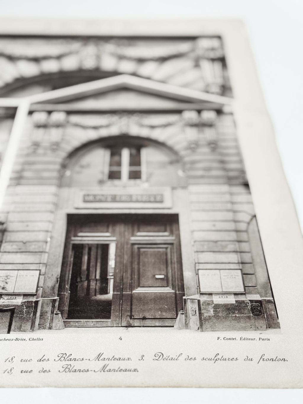 Vintage Large French Print Of Parisian Hotel With Vintage Wood Hanger