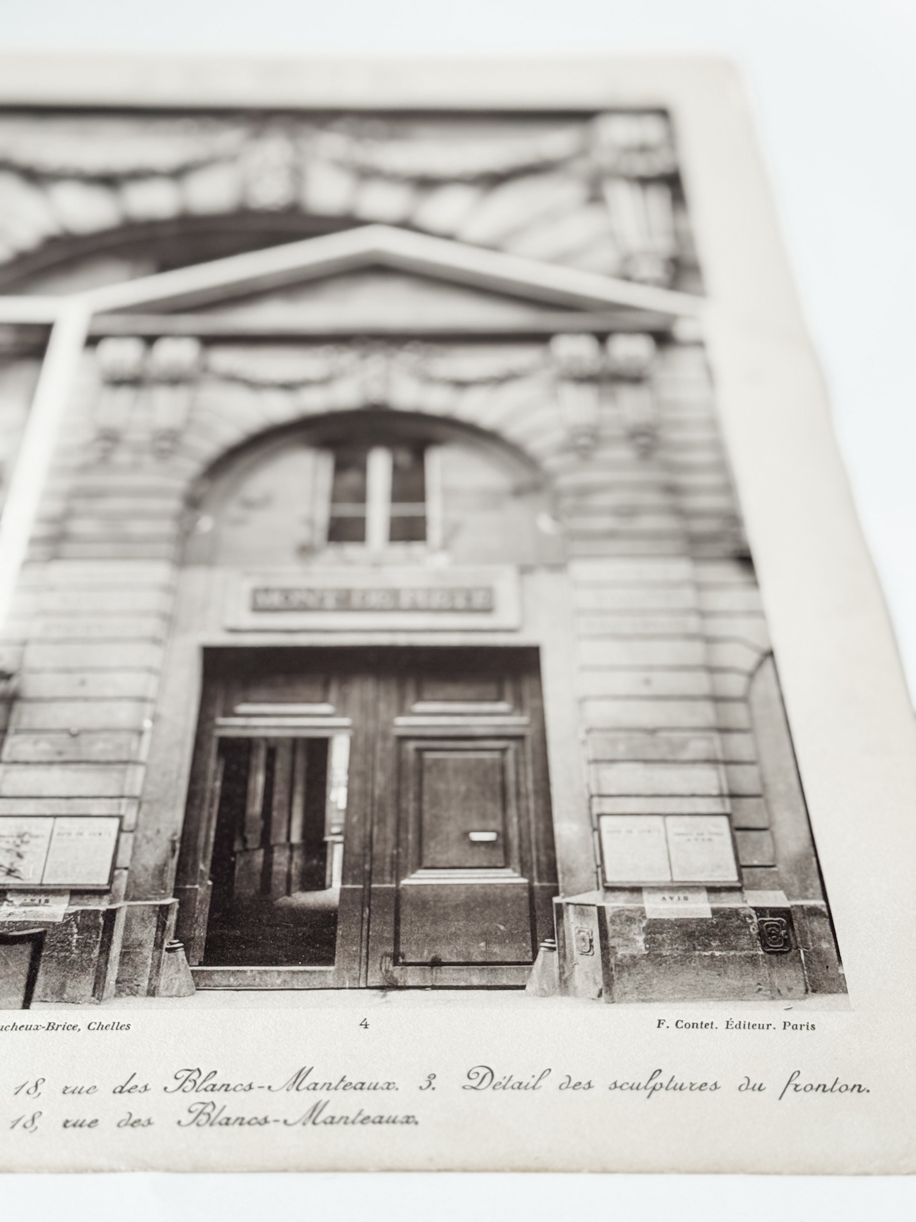 Vintage Large French Print Of Parisian Hotel With Vintage Wood Hanger
