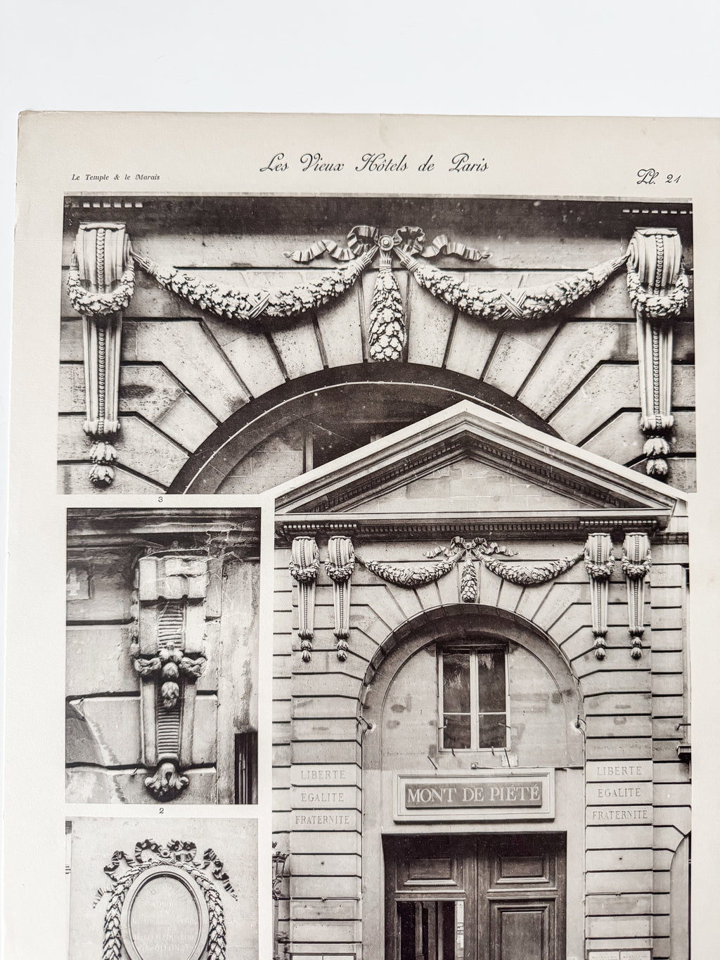 Vintage Large French Print Of Parisian Hotel With Vintage Wood Hanger