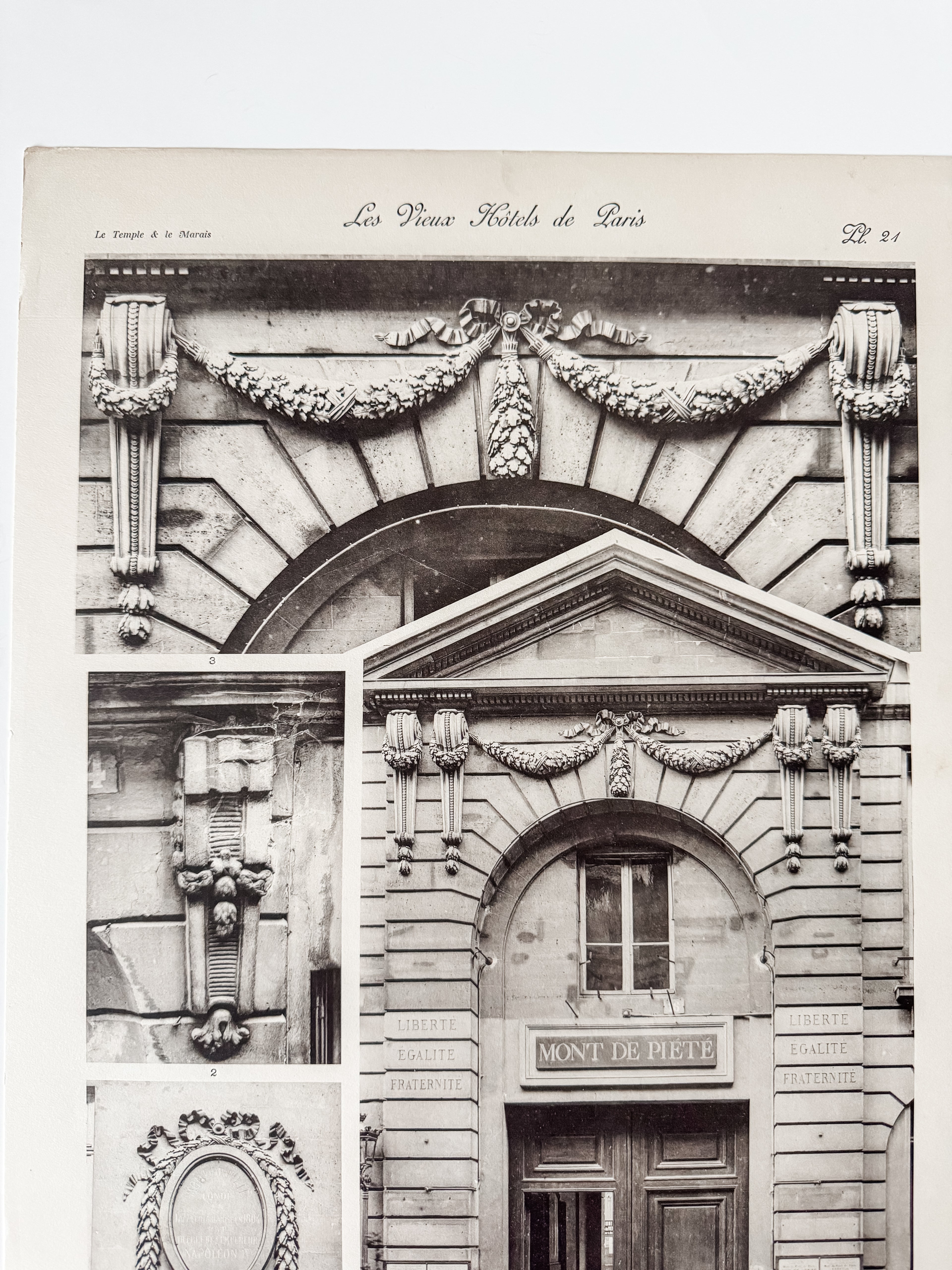 Vintage Large French Print Of Parisian Hotel With Vintage Wood Hanger