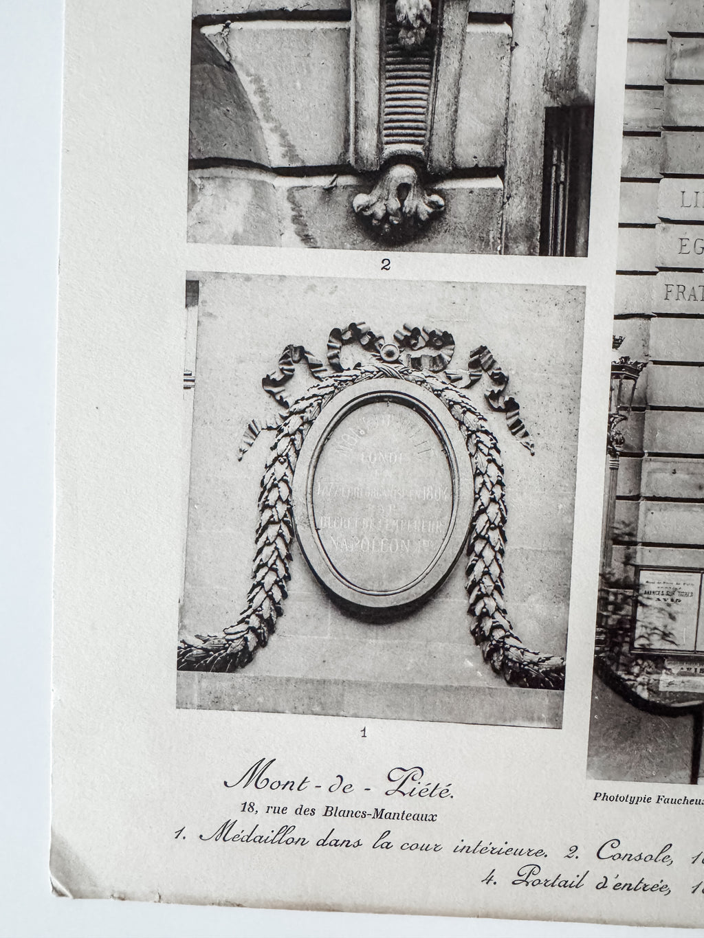 Vintage Large French Print Of Parisian Hotel With Vintage Wood Hanger