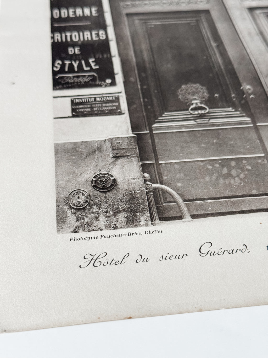 Vintage Large French Print Of Parisian Hotel With Vintage Wood Hanger