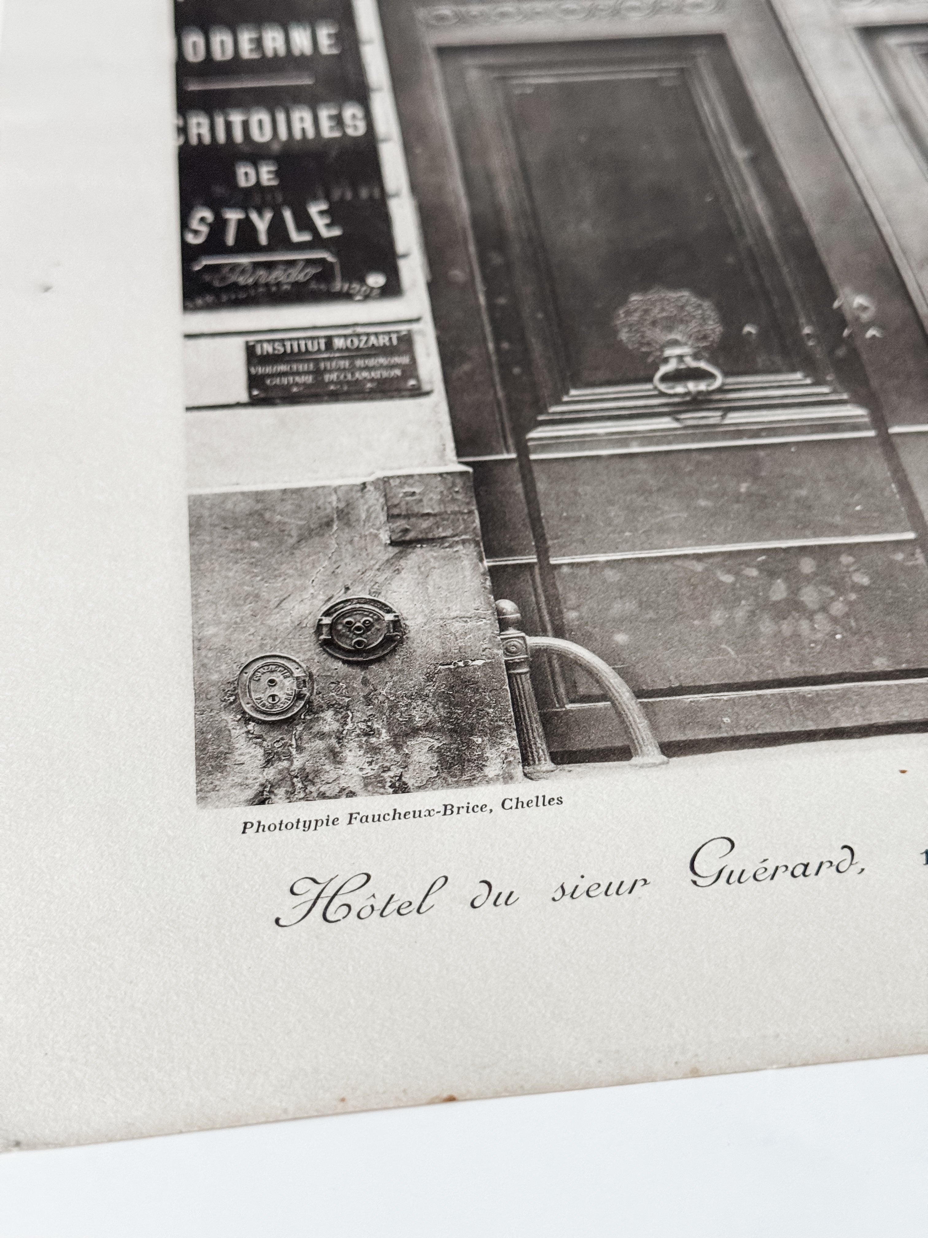 Vintage Large French Print Of Parisian Hotel With Vintage Wood Hanger