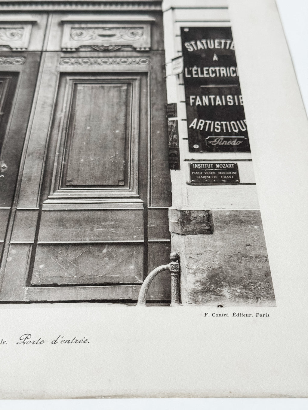 Vintage Large French Print Of Parisian Hotel With Vintage Wood Hanger