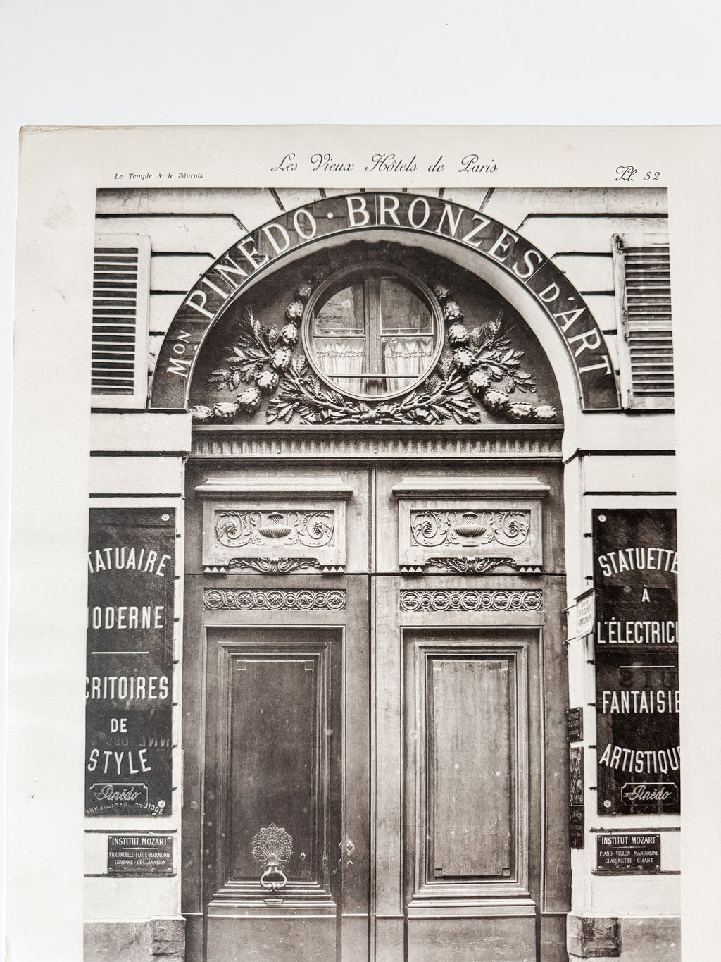 Vintage Large French Print Of Parisian Hotel With Vintage Wood Hanger