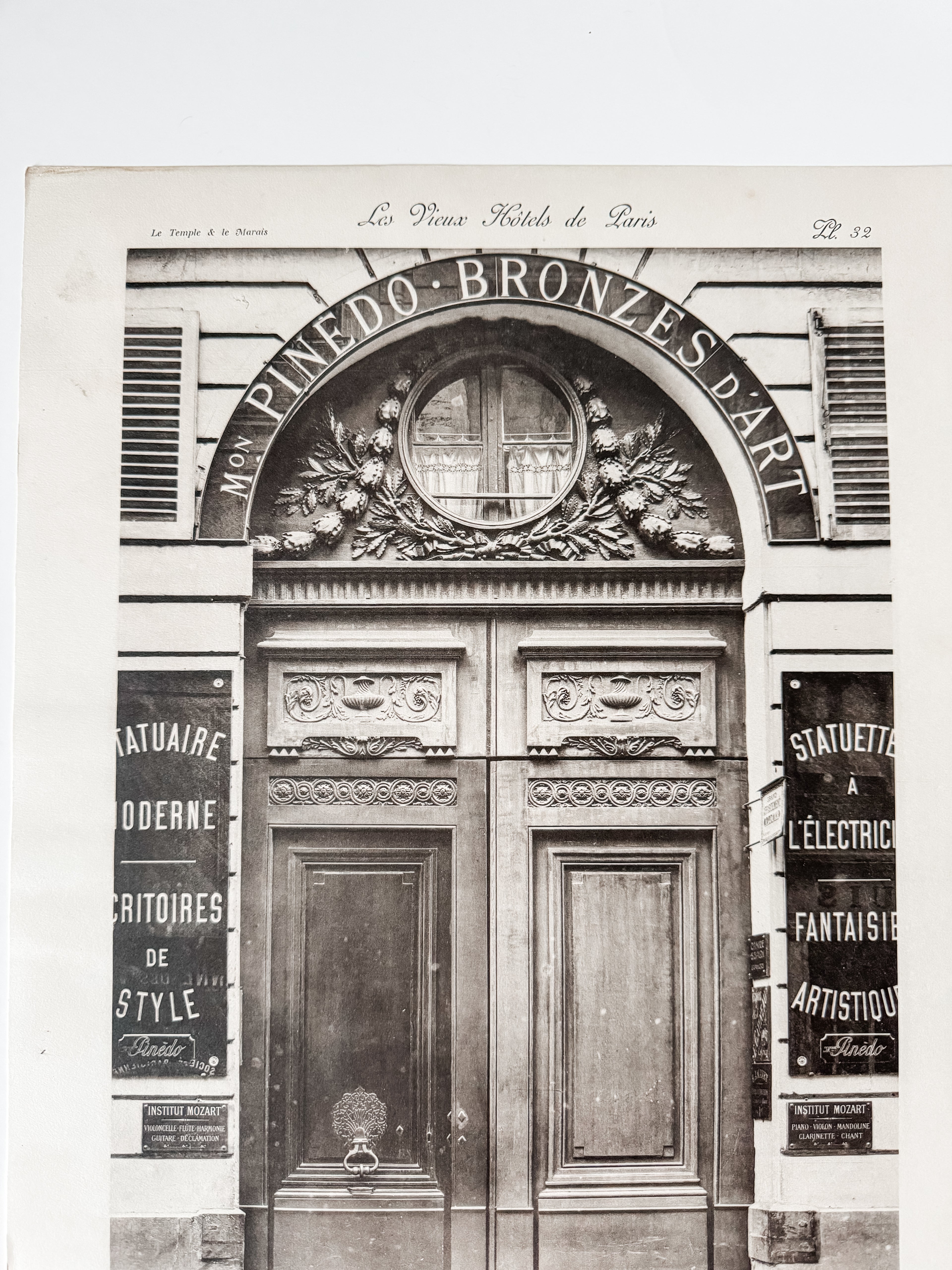 Vintage Large French Print Of Parisian Hotel With Vintage Wood Hanger