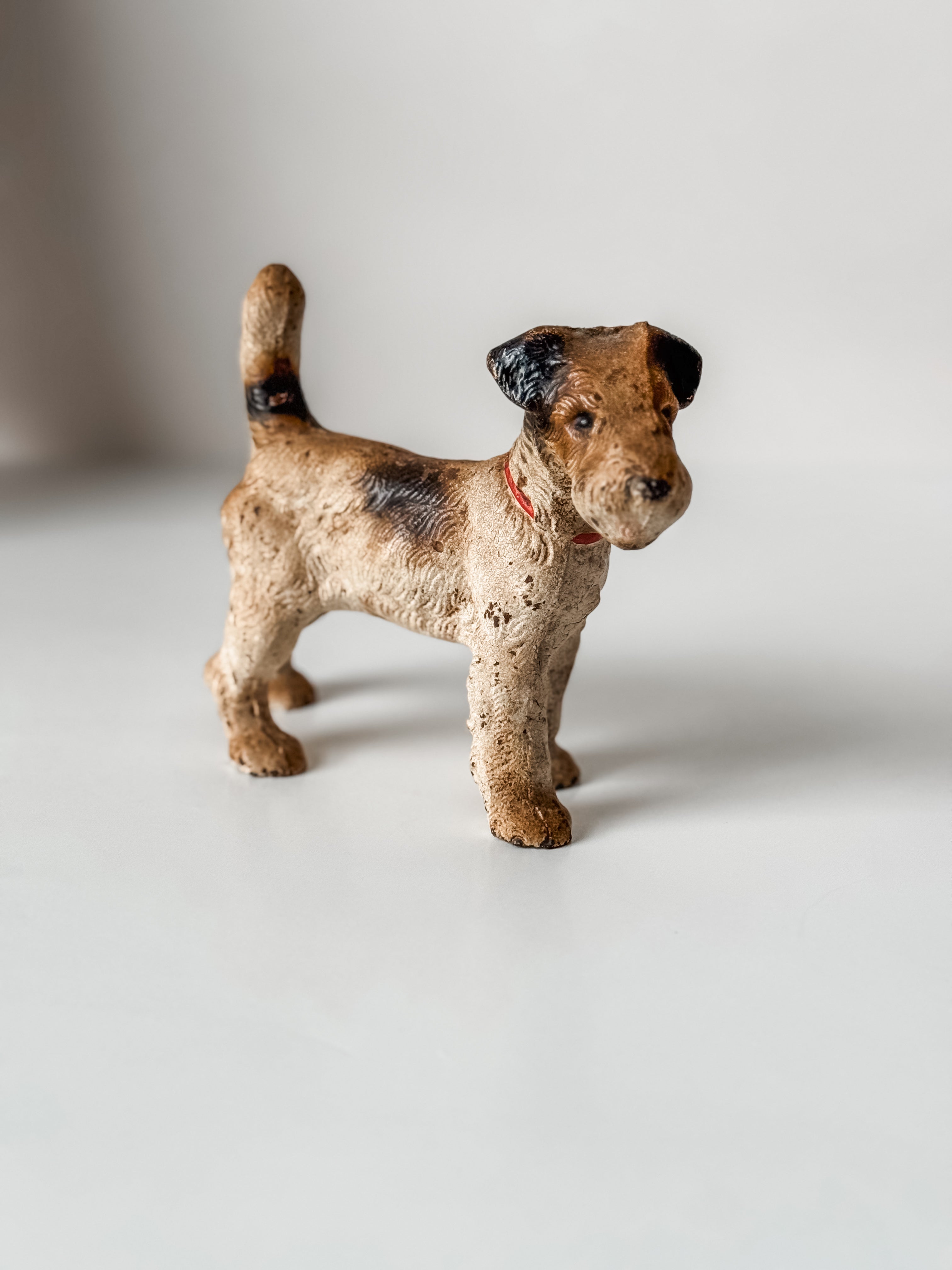 Antique Cast Iron Hubley Fox Terrier Doorstop – cotton and rust