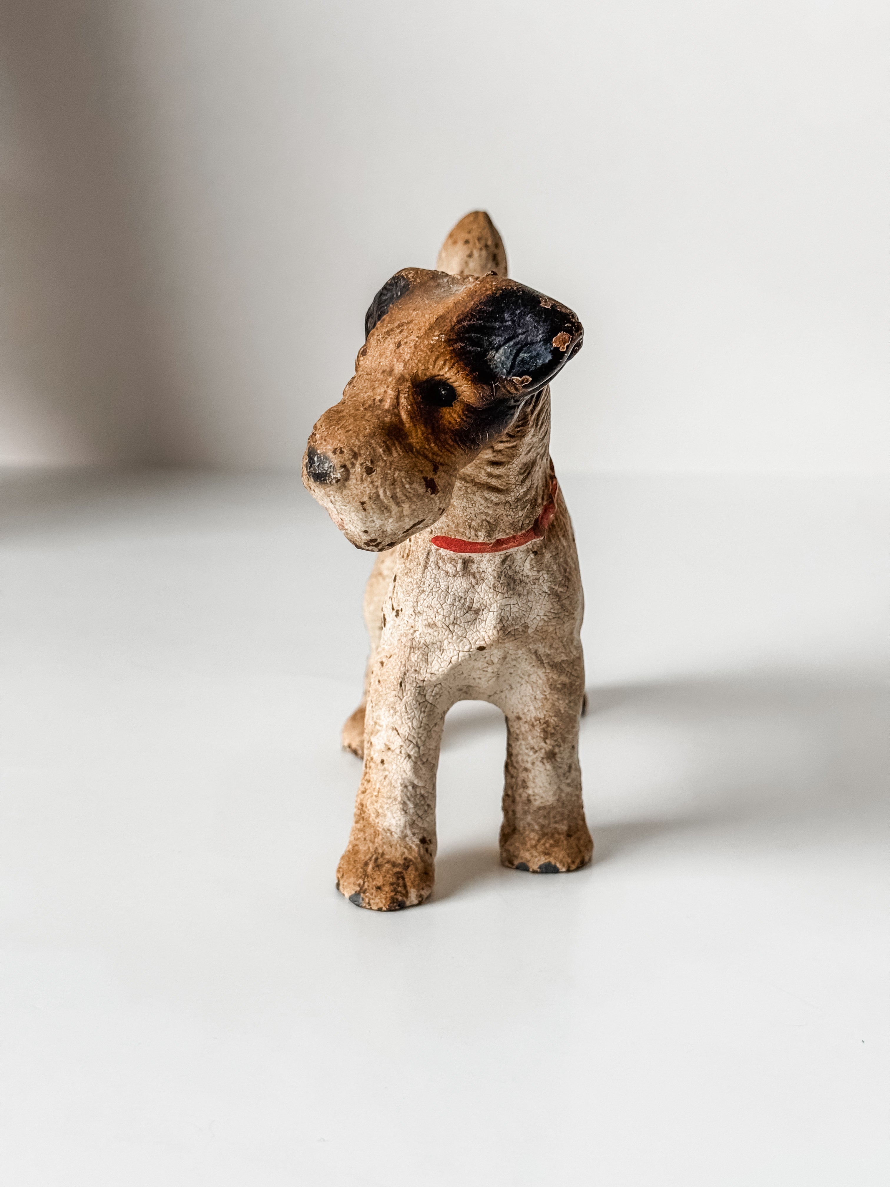 Antique Cast Iron Hubley Fox Terrier Doorstop – cotton and rust