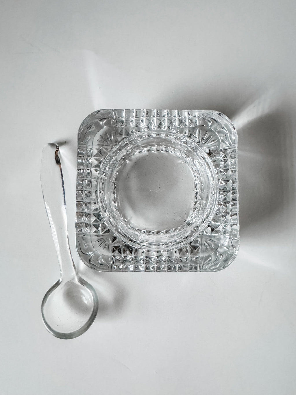 Vintage French Glass Salt Cellar and Spoon