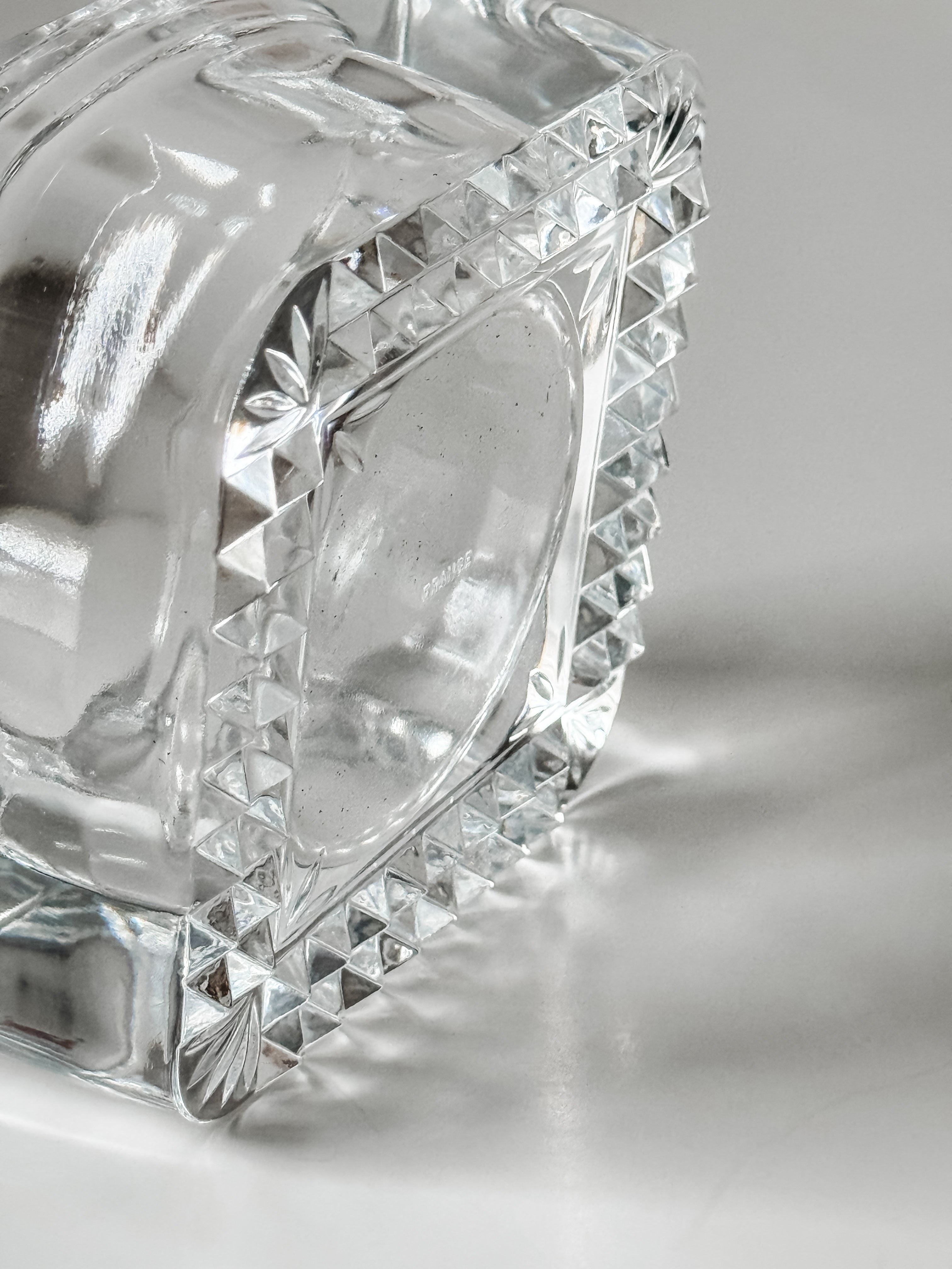 Vintage French Glass Salt Cellar and Spoon