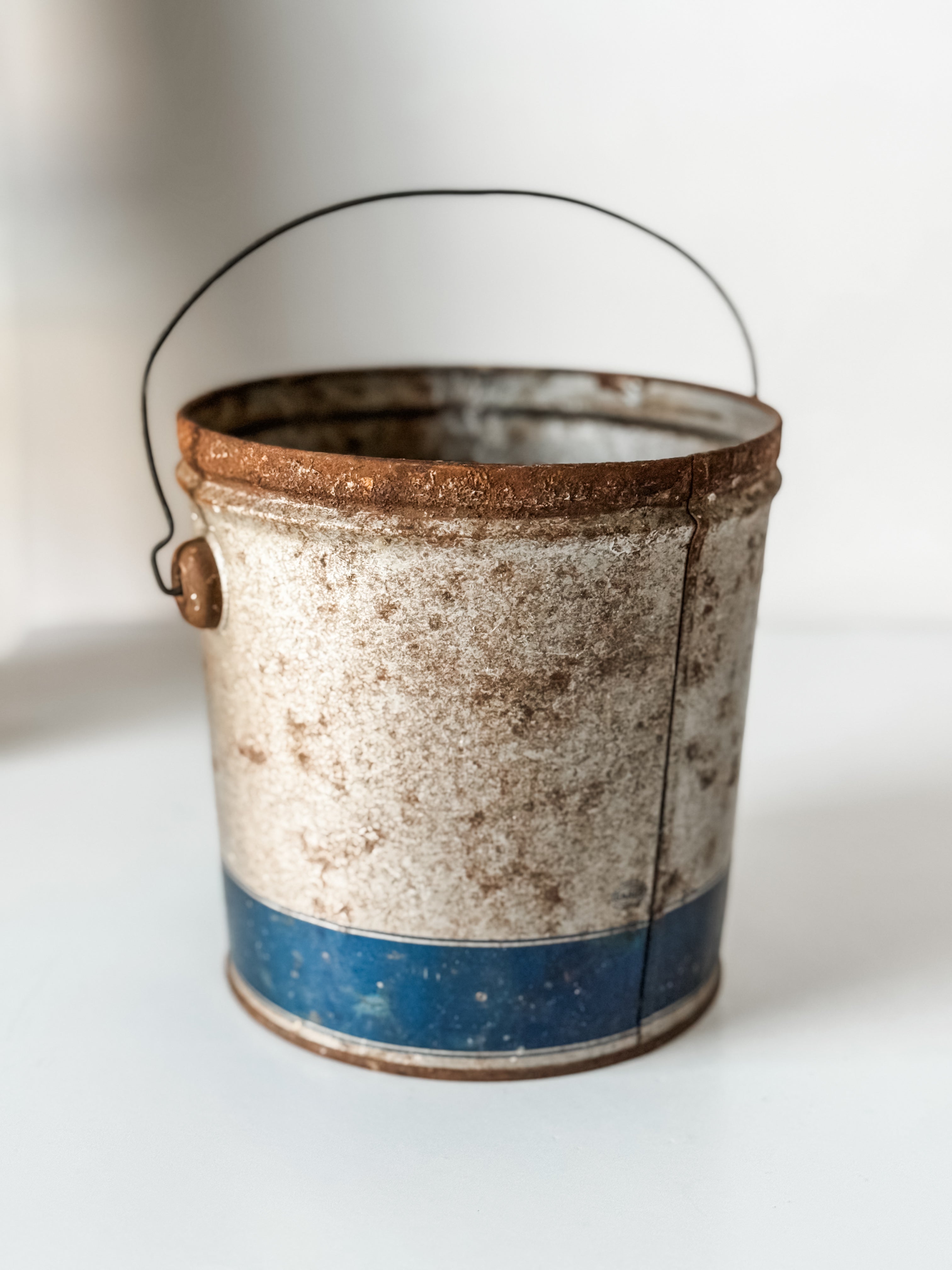 Vintage Blue And Gray Luter's Lard Bucket With Graphics