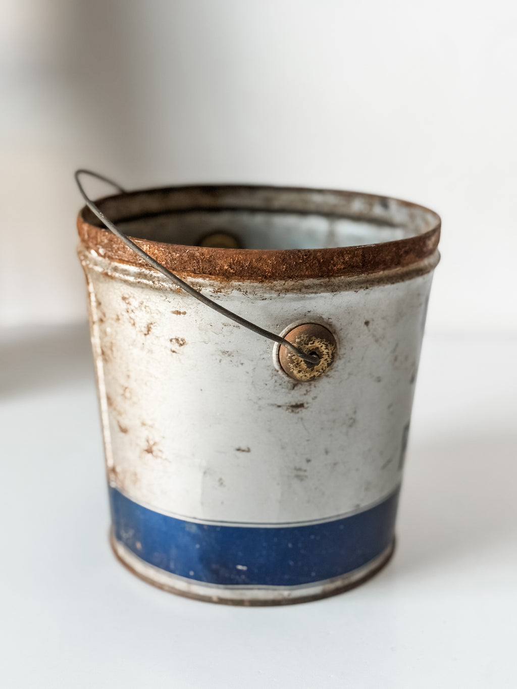 Vintage Blue And Gray Luter's Lard Bucket With Graphics
