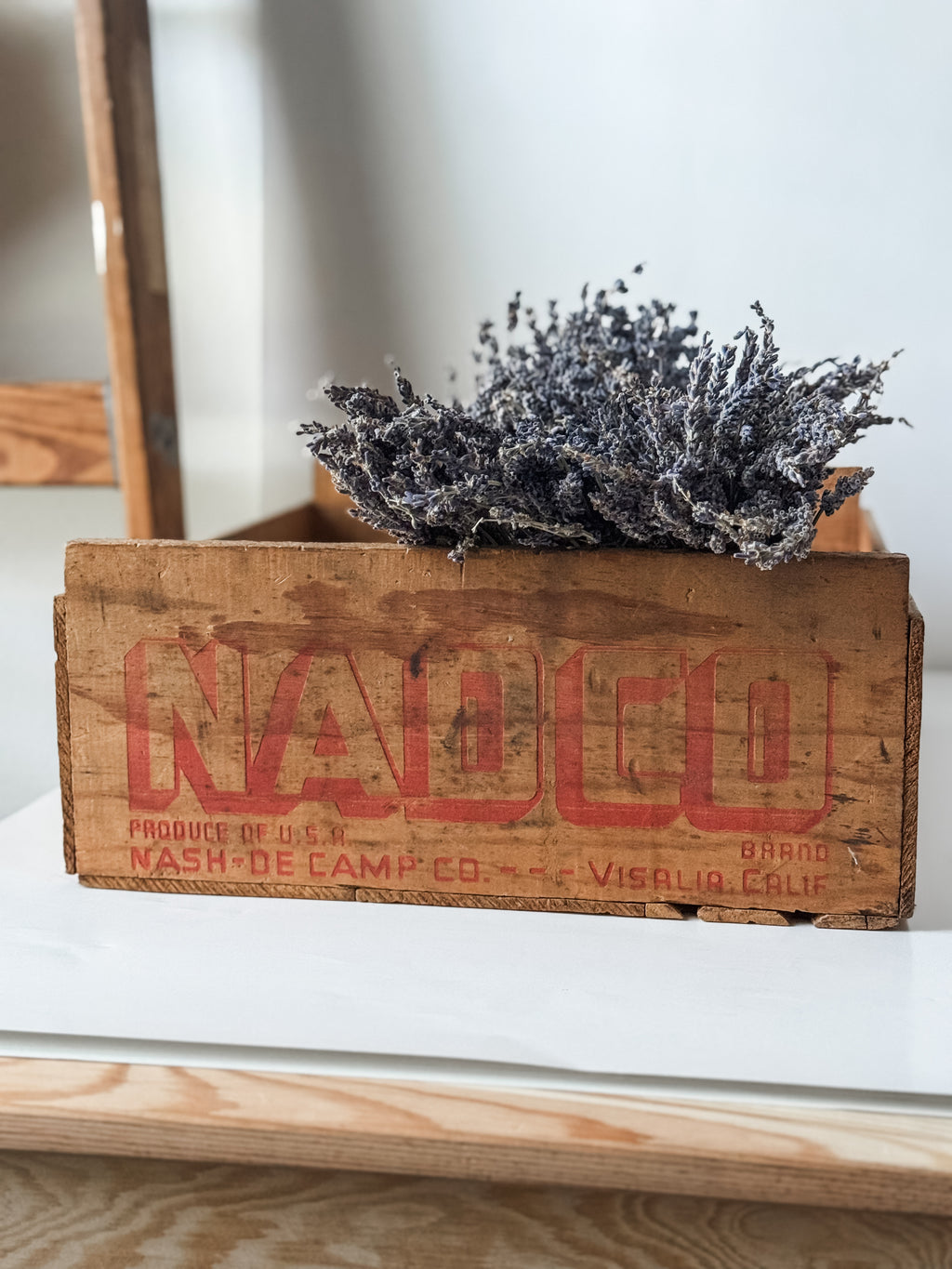 Vintage Wood Produce Crate With Red Graphics