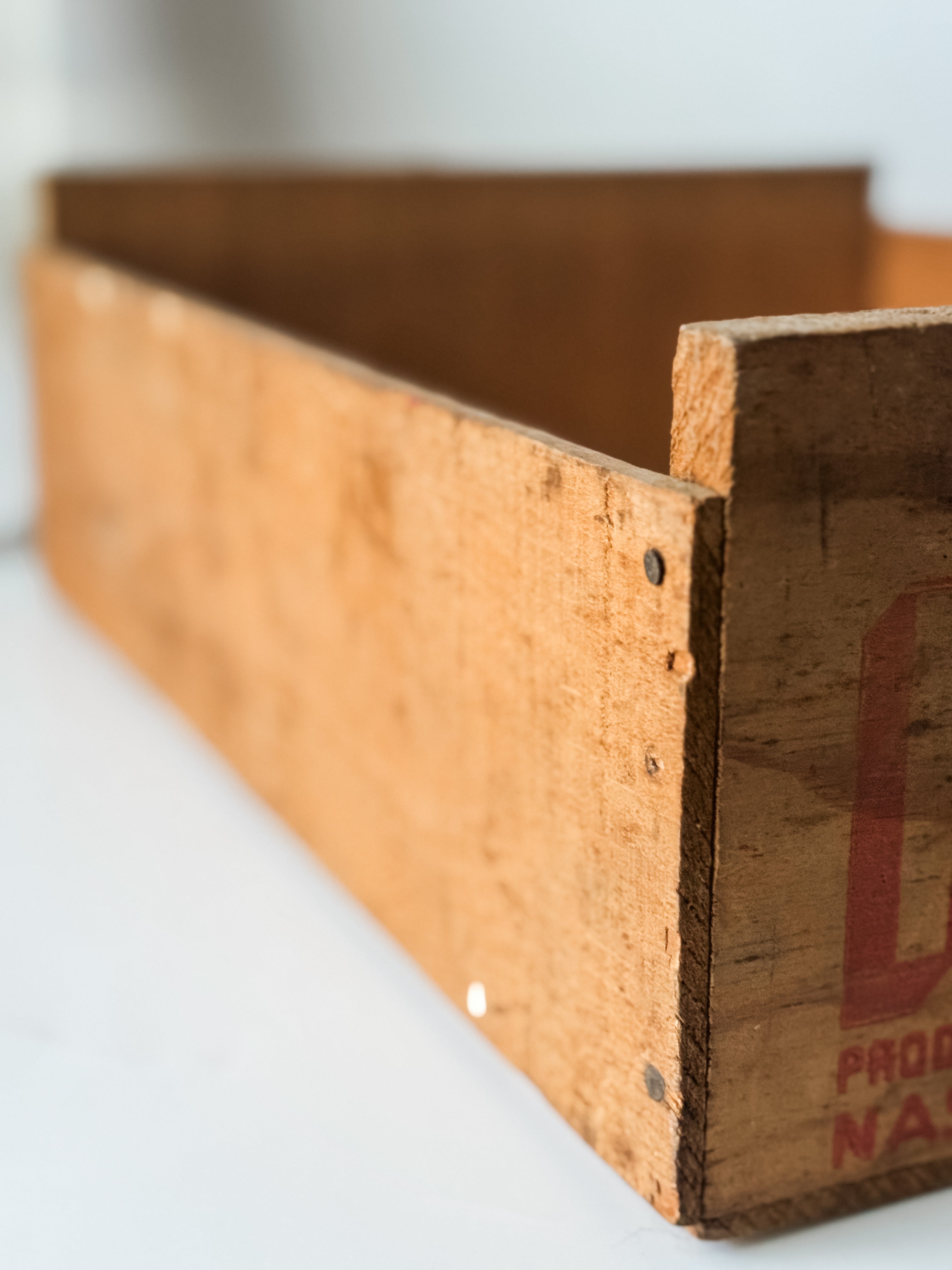 Vintage Wood Produce Crate With Red Graphics