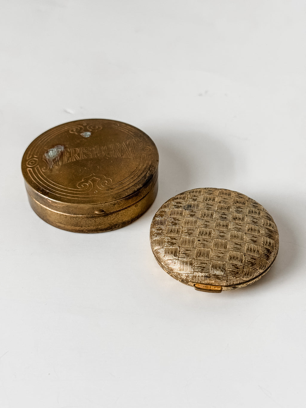 Set Of Two Vintage Brass Makeup Compacts