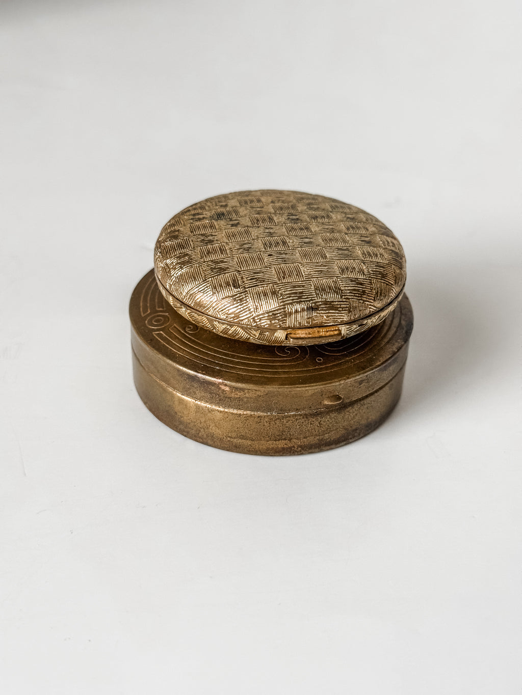 Set Of Two Vintage Brass Makeup Compacts