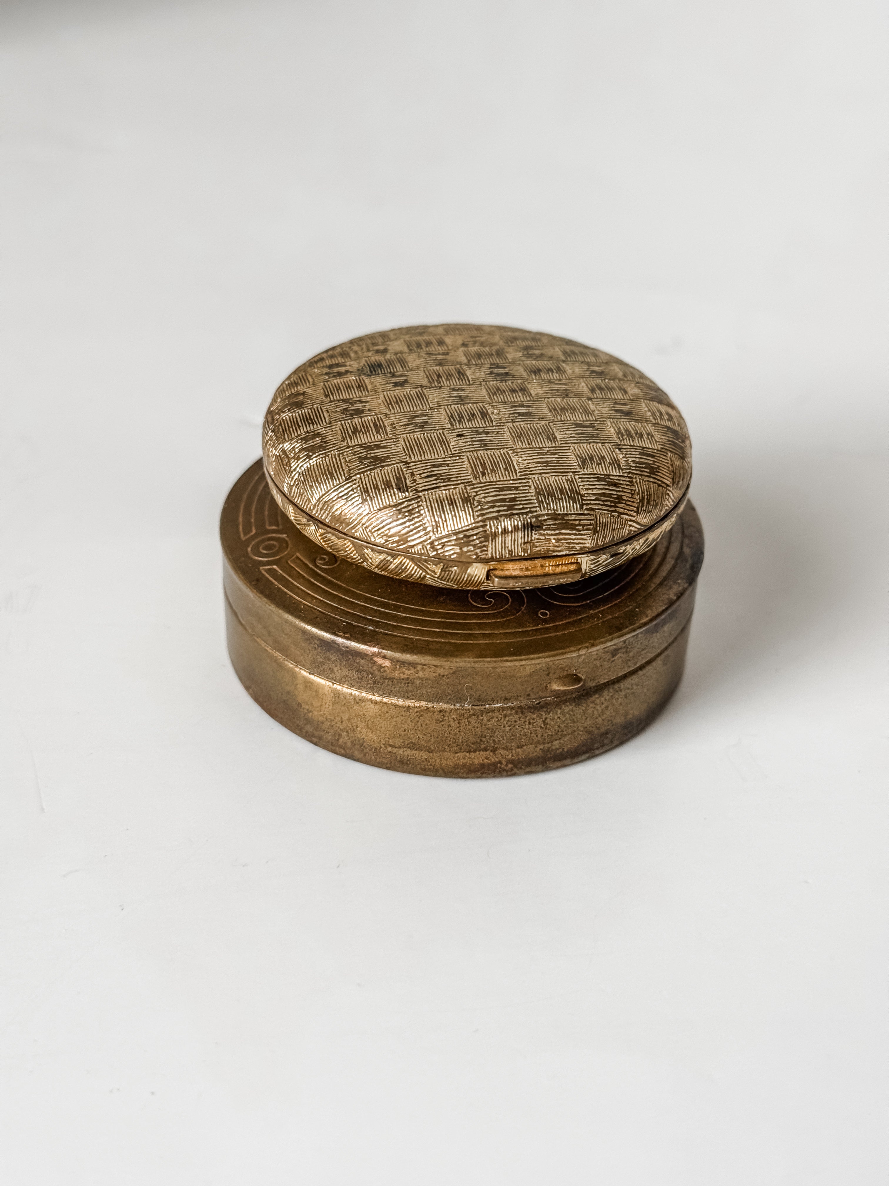 Set Of Two Vintage Brass Makeup Compacts