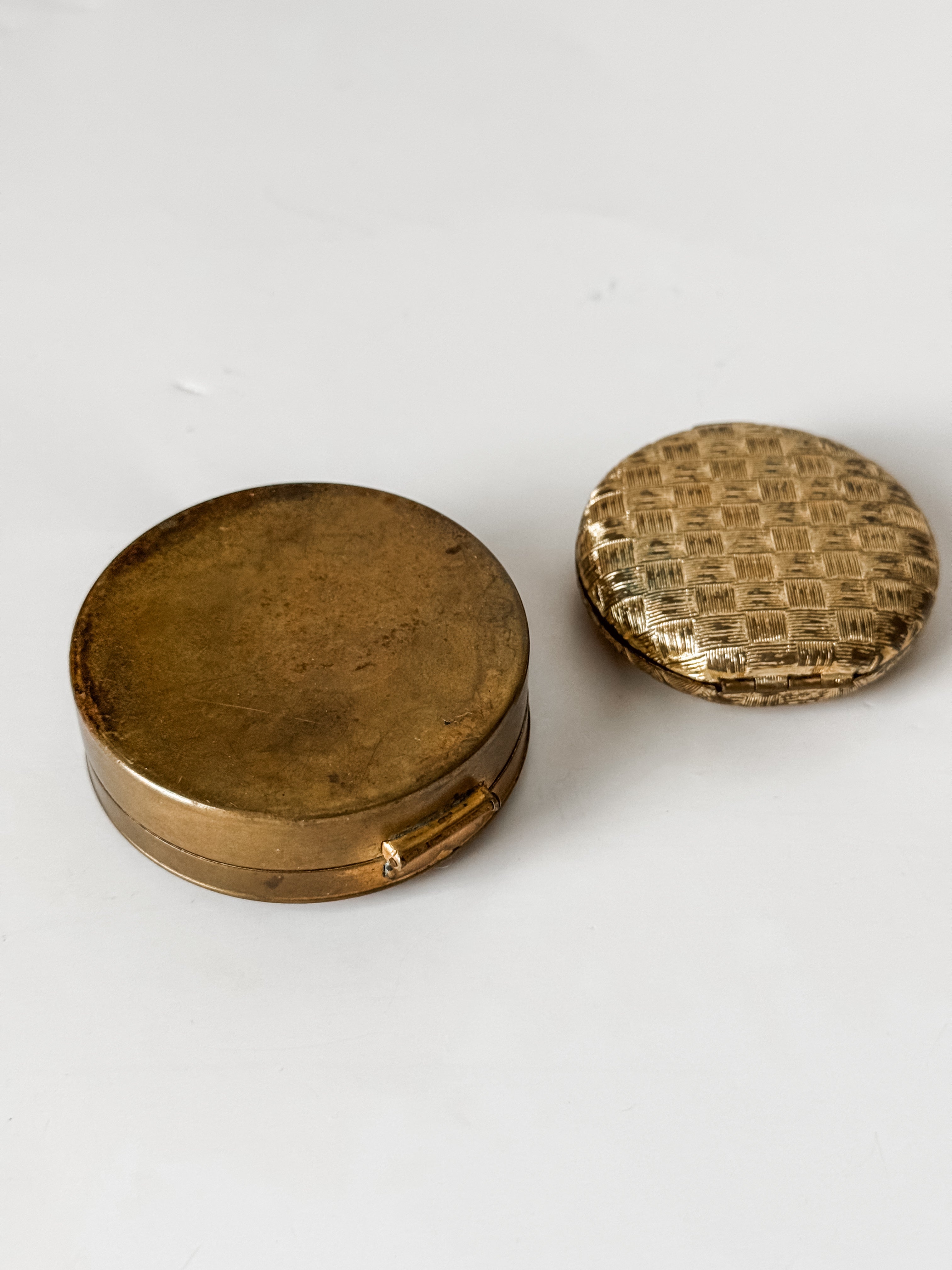 Set Of Two Vintage Brass Makeup Compacts