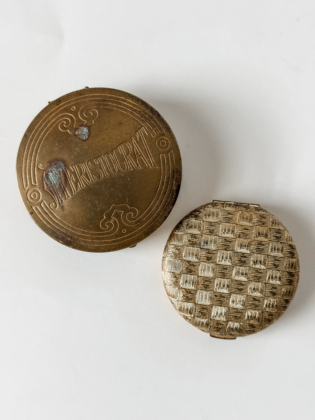 Set Of Two Vintage Brass Makeup Compacts