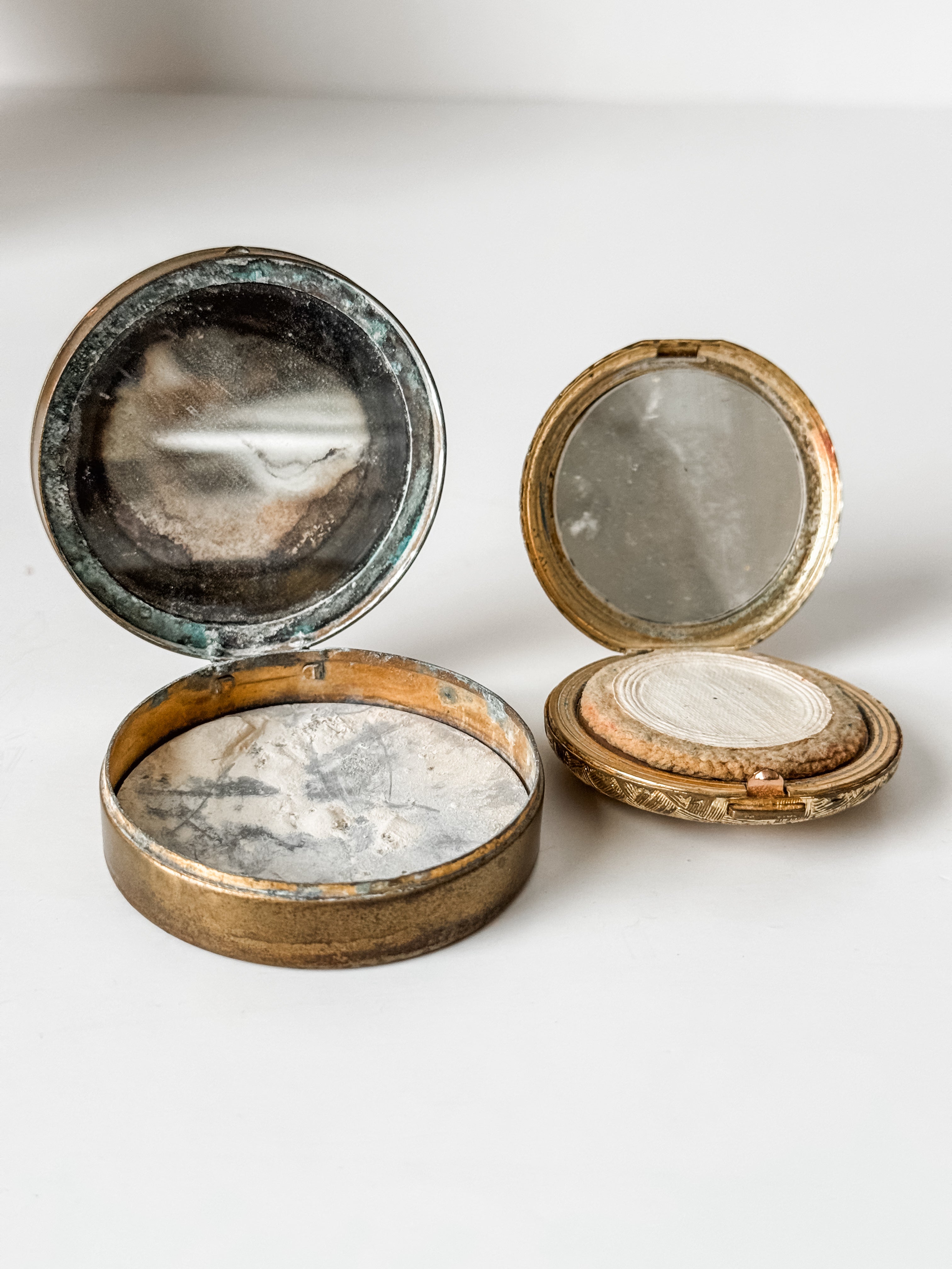 Set Of Two Vintage Brass Makeup Compacts