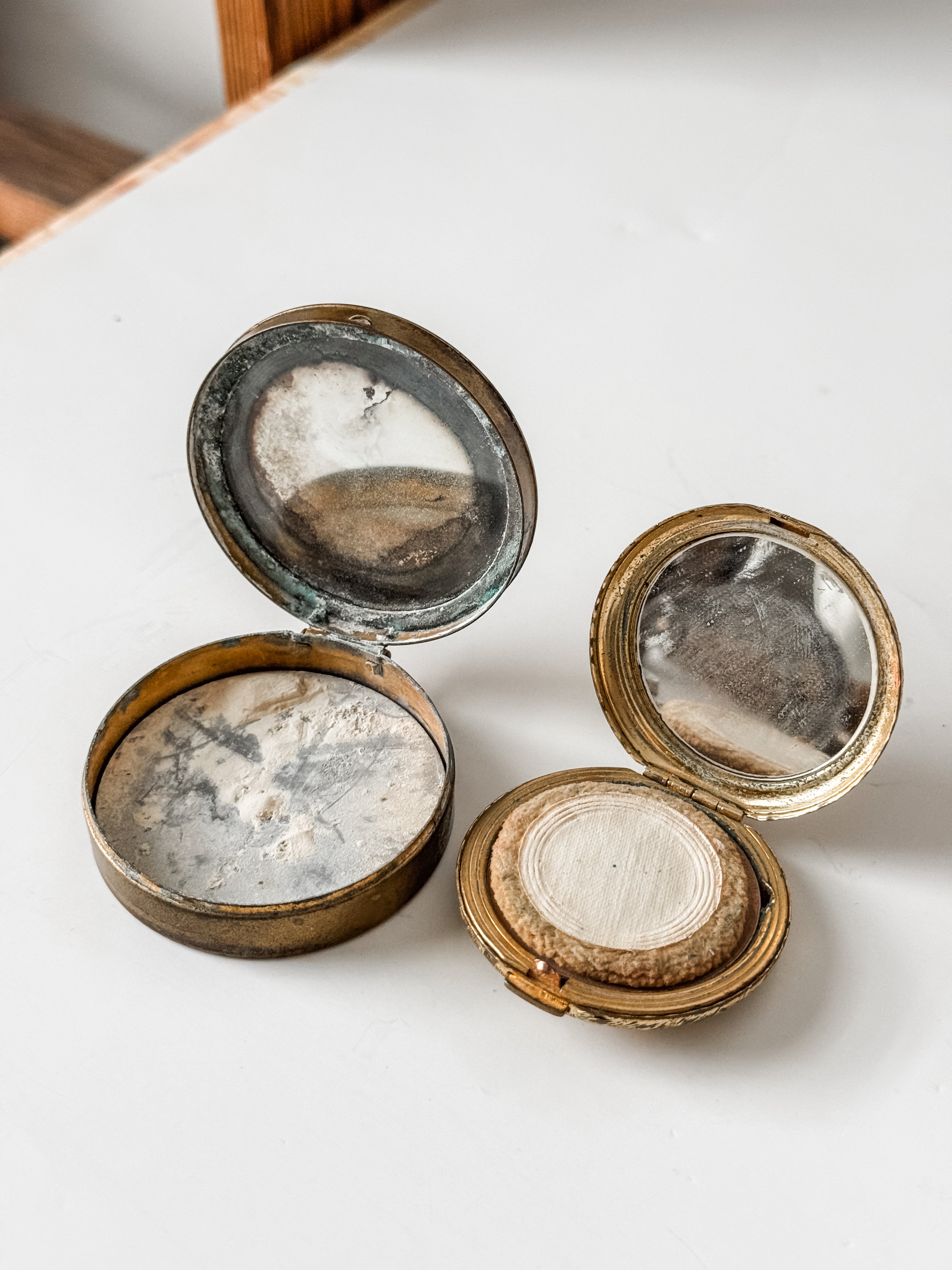 Set Of Two Vintage Brass Makeup Compacts