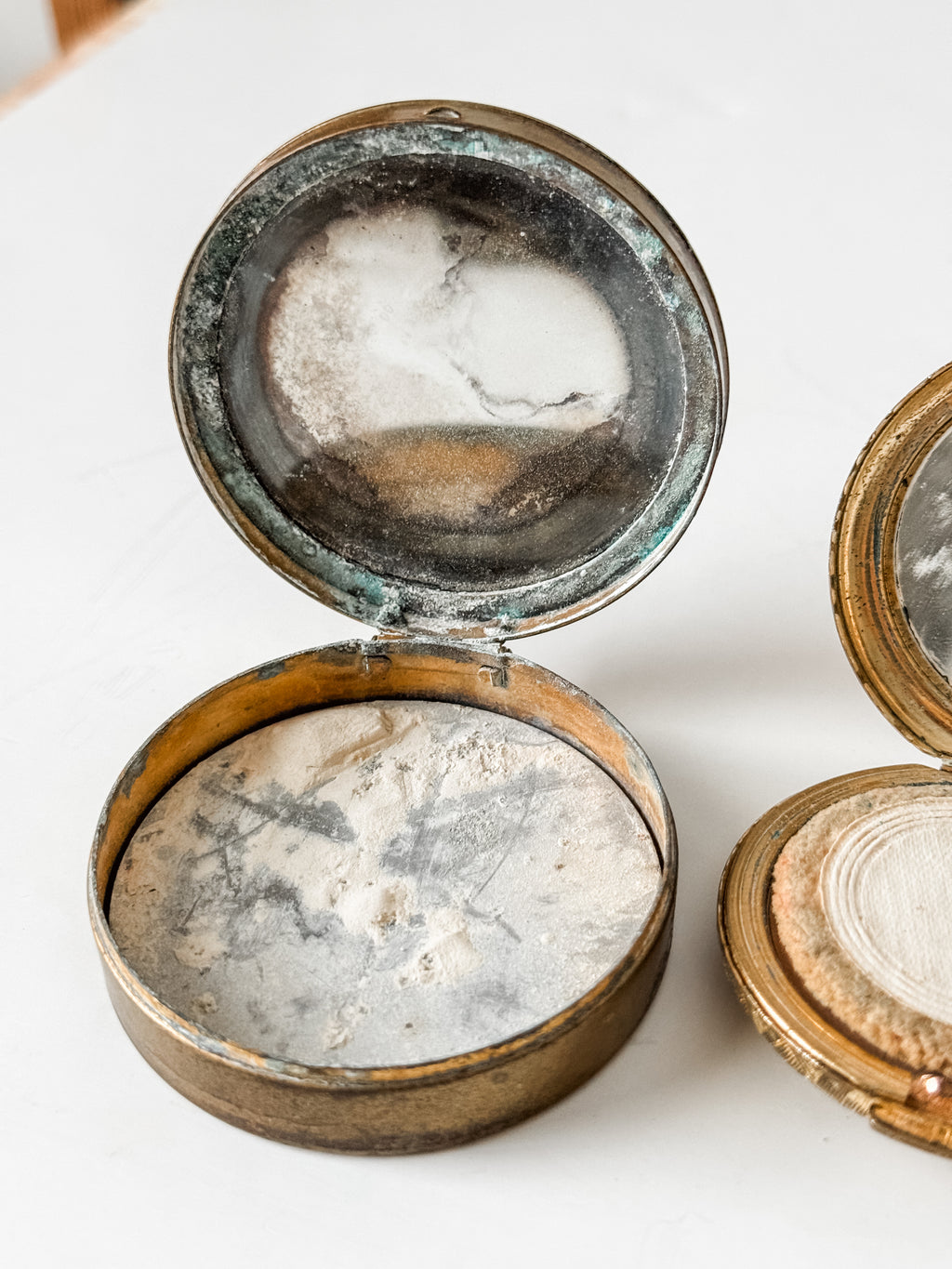 Set Of Two Vintage Brass Makeup Compacts