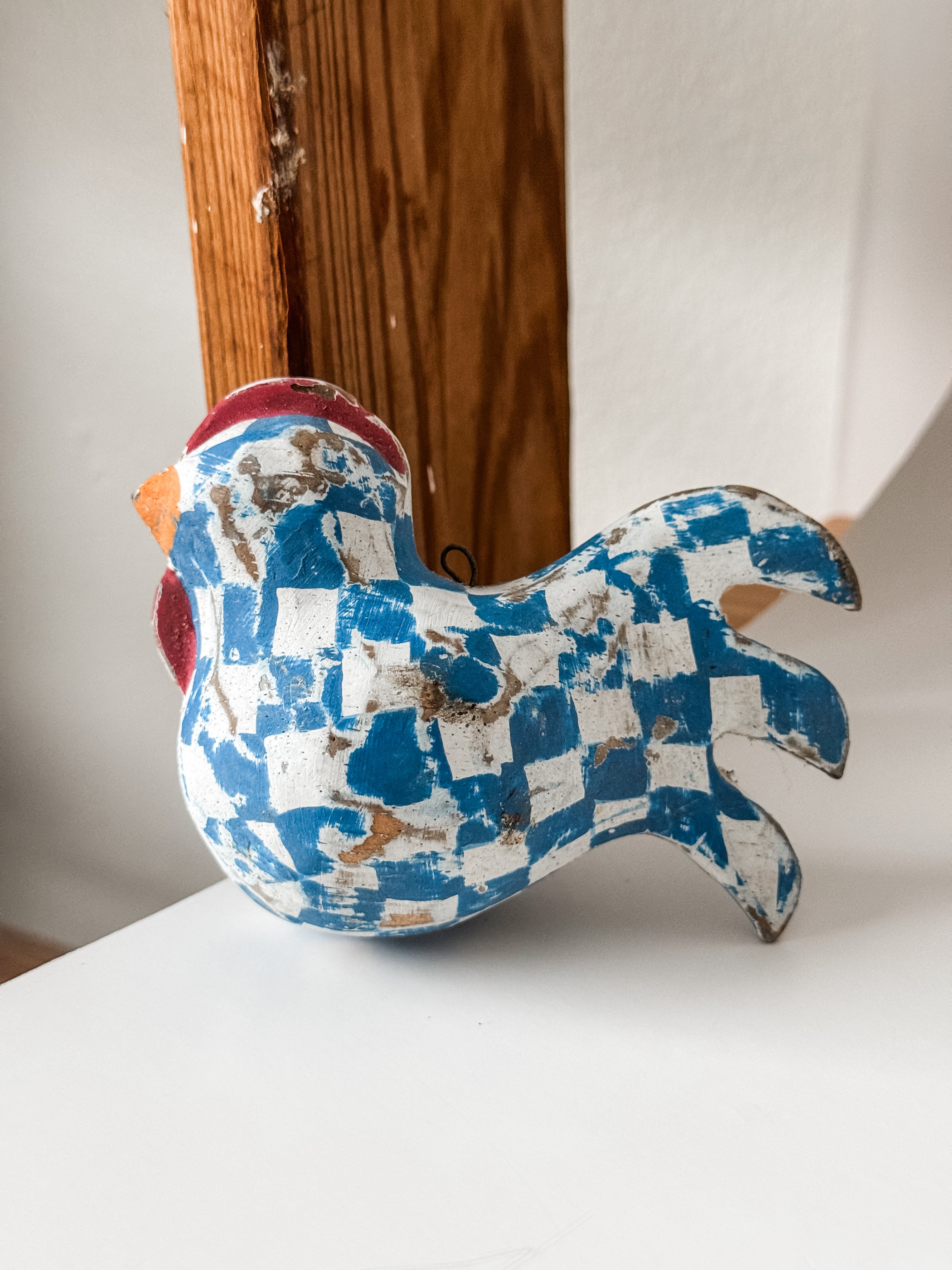 Small Vintage Folk Art Blue and White Chicken