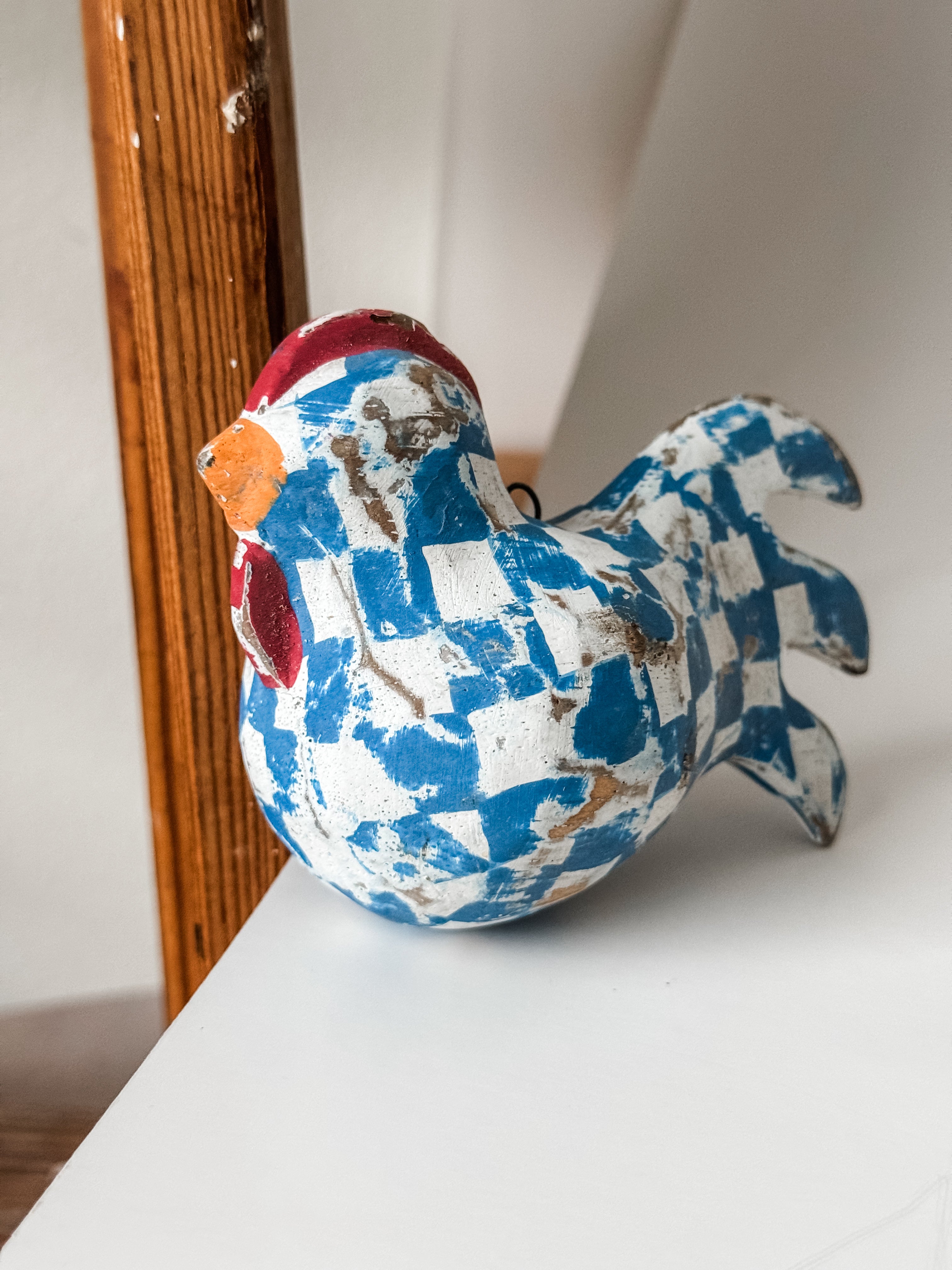 Small Vintage Folk Art Blue and White Chicken