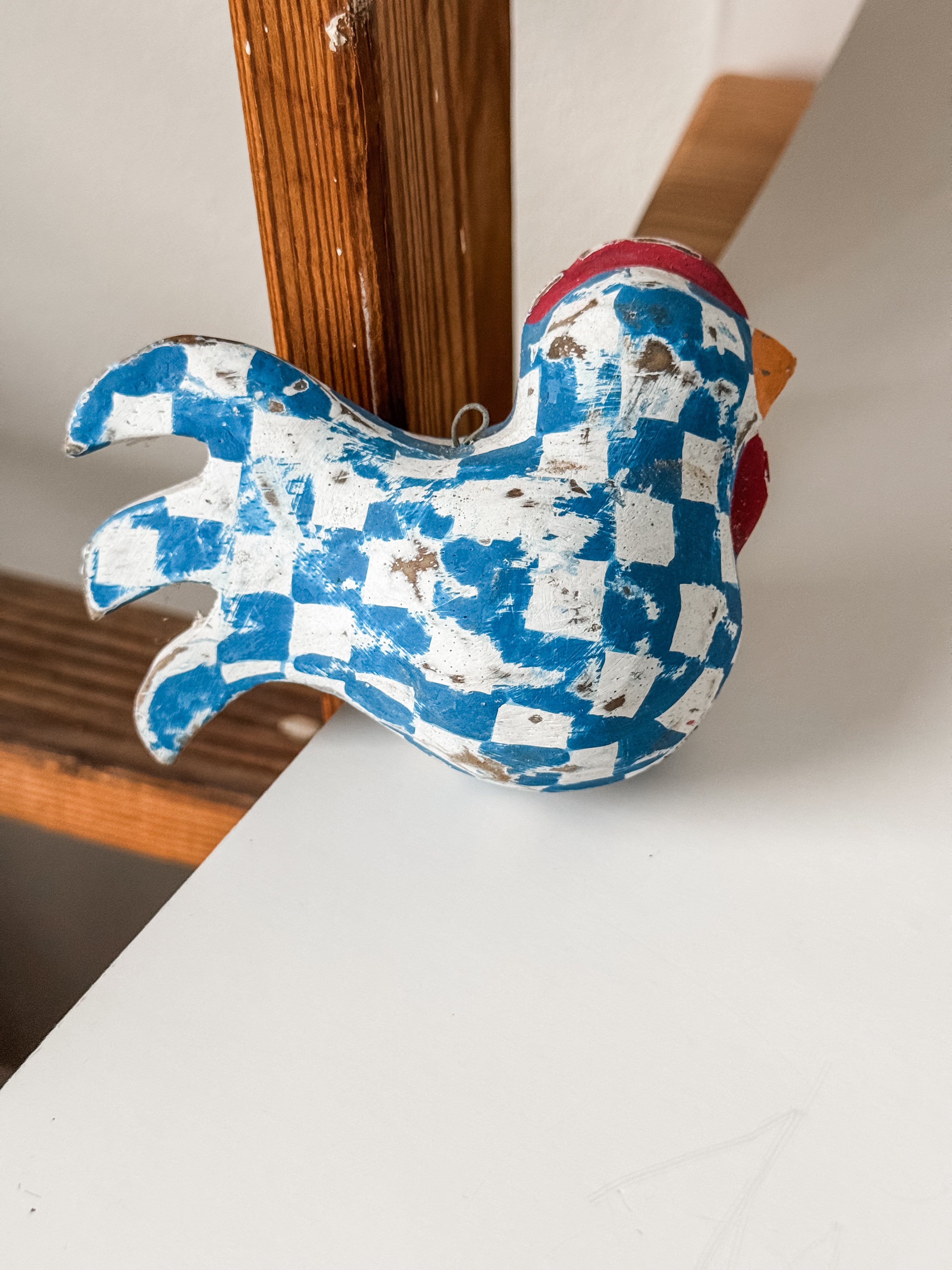 Small Vintage Folk Art Blue and White Chicken