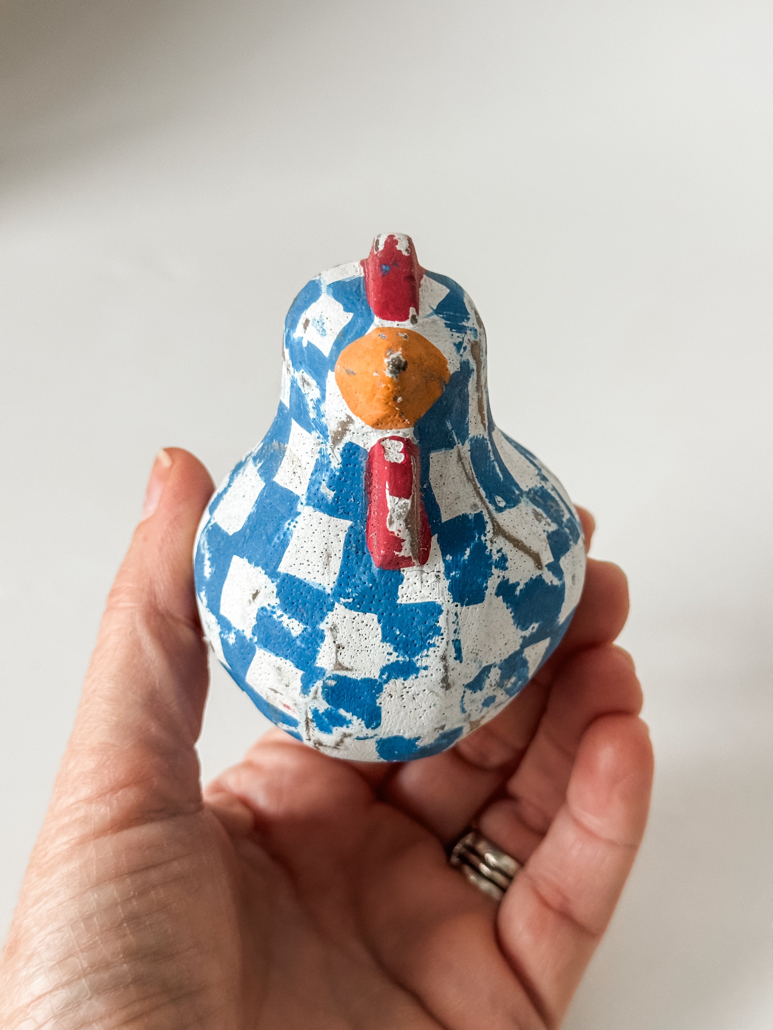 Small Vintage Folk Art Blue and White Chicken